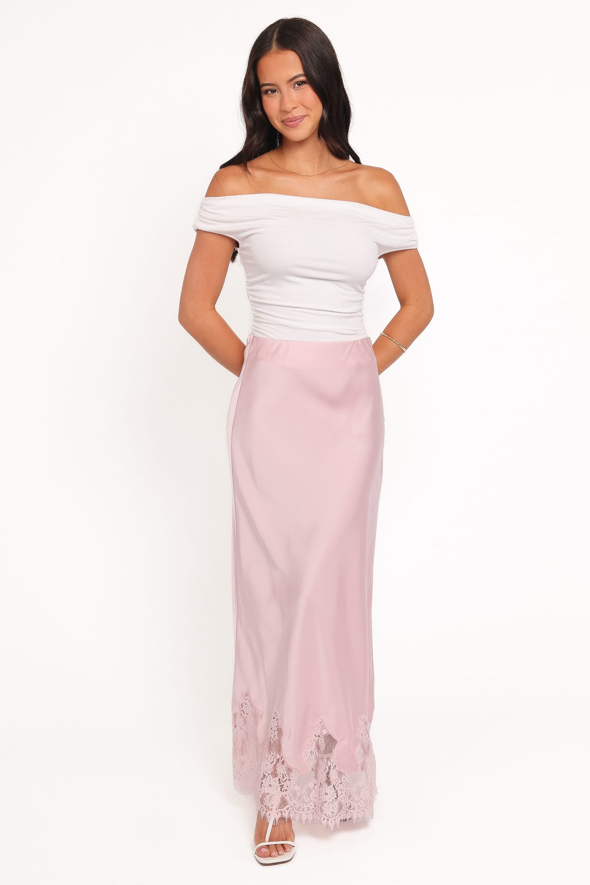 Alira Lace Trim Midi Skirt - Pale Pink