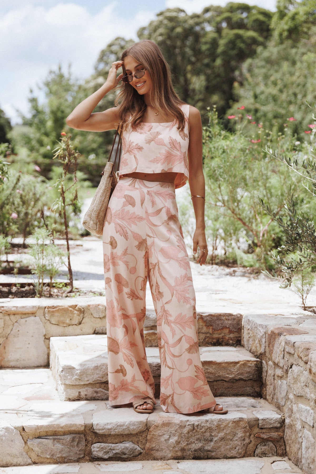 Brayden Wide Leg Linen Pant - Pink Floral