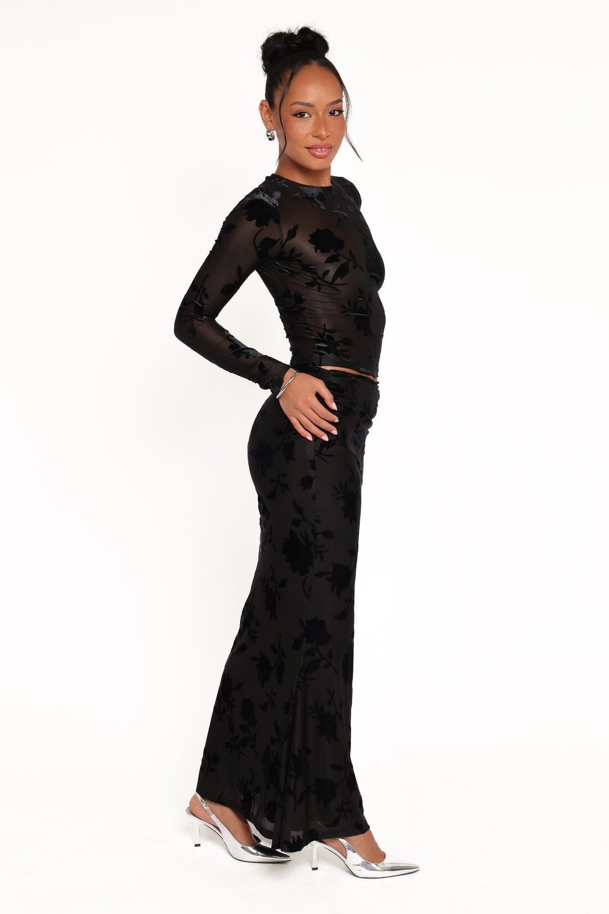 Emily Burnout Velvet Skirt - Black