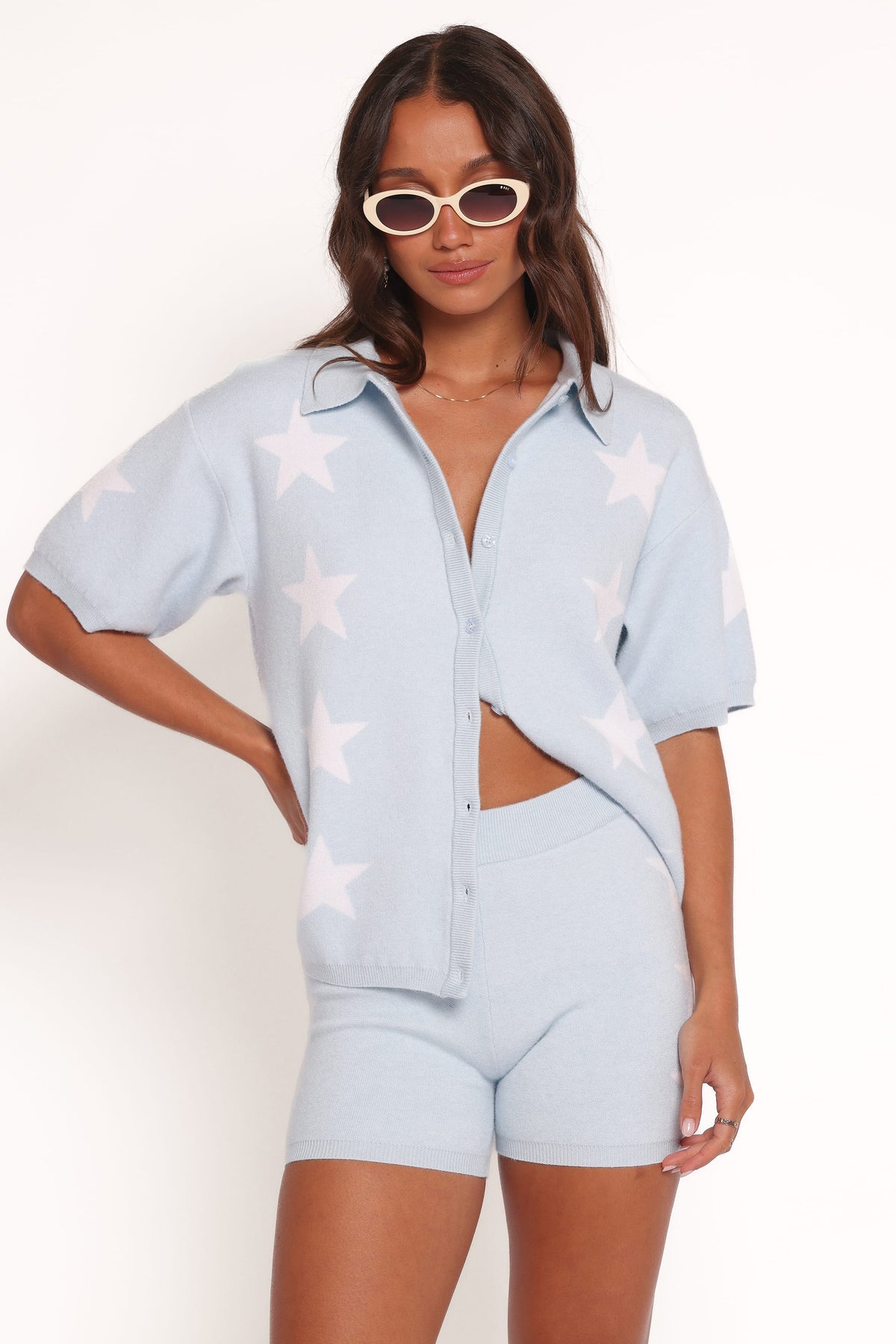 Lela Knitted Shorts - Light Blue Stars