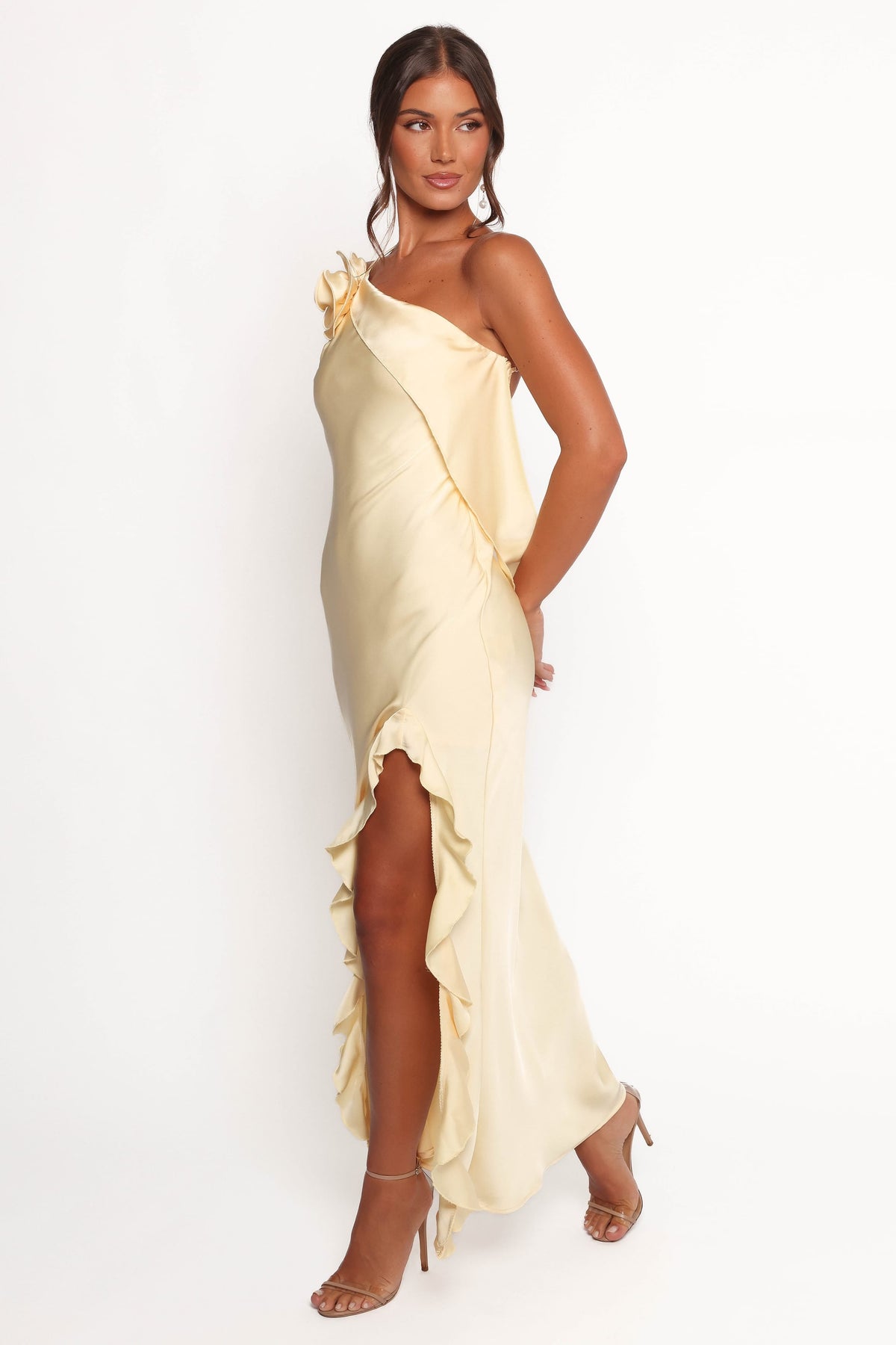 Aila Rosette One Shoulder Dress - Butter Yellow