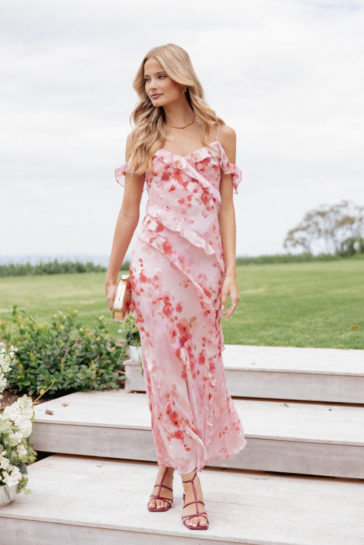 Alexia Off Shoulder Maxi Dress - Pink Floral