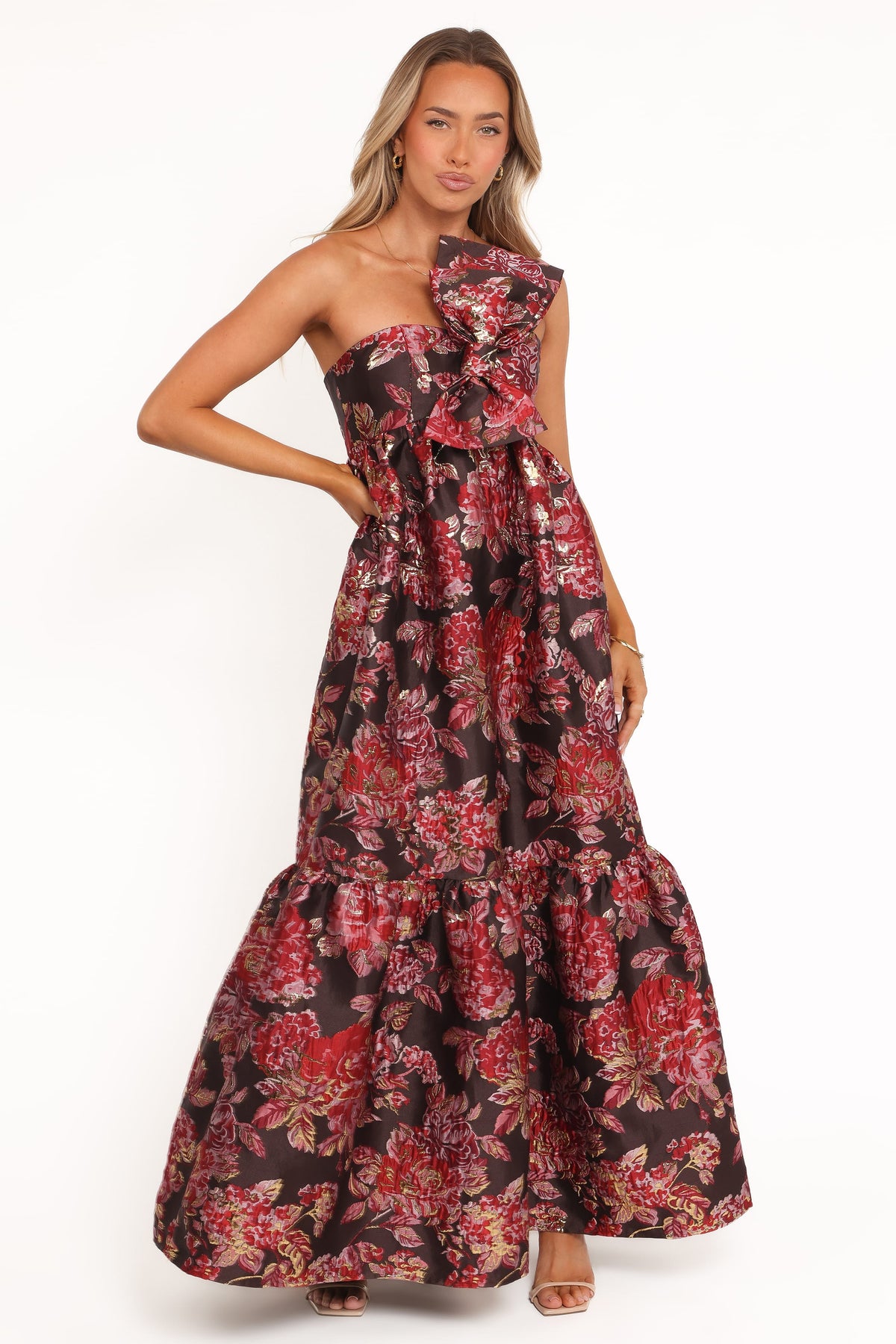 Betina Bow Front Maxi Dress - Brown Floral