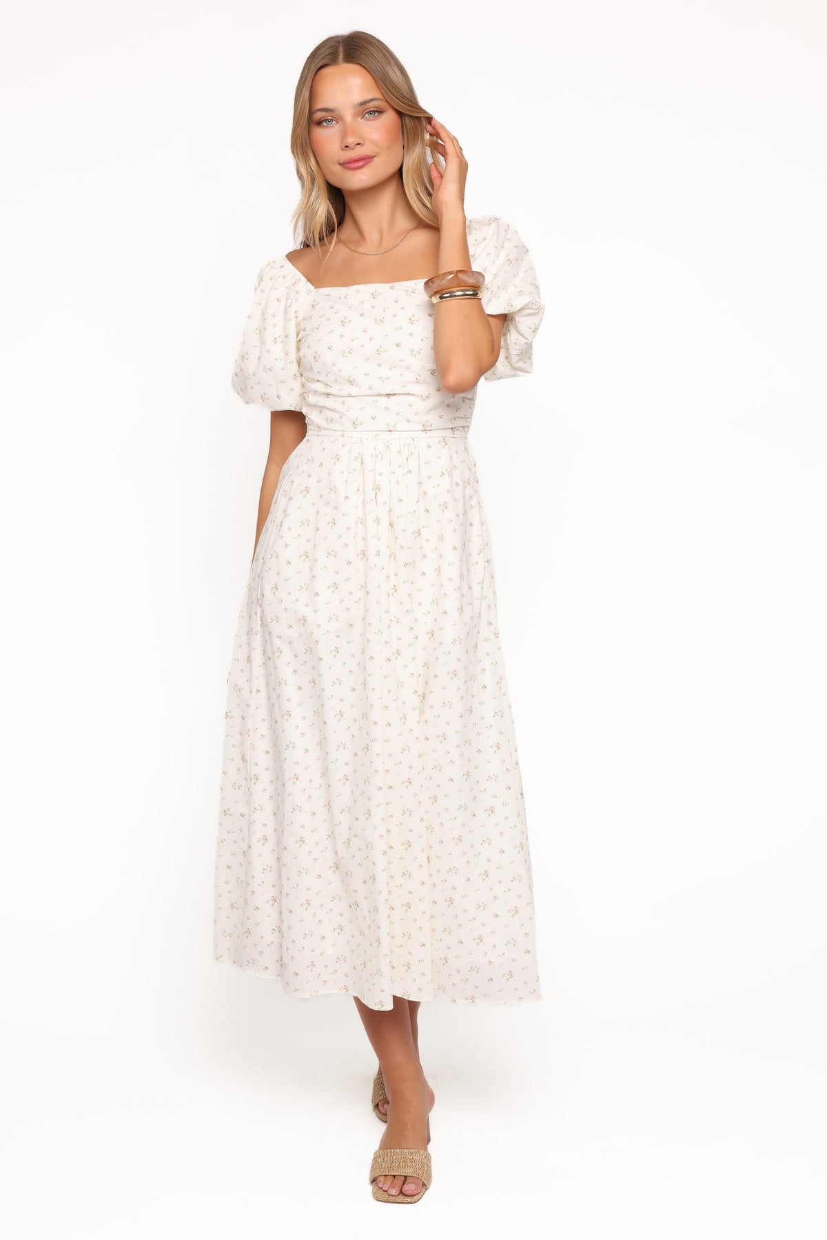 Clo Puff Sleeve Midi Dress - White Betty
