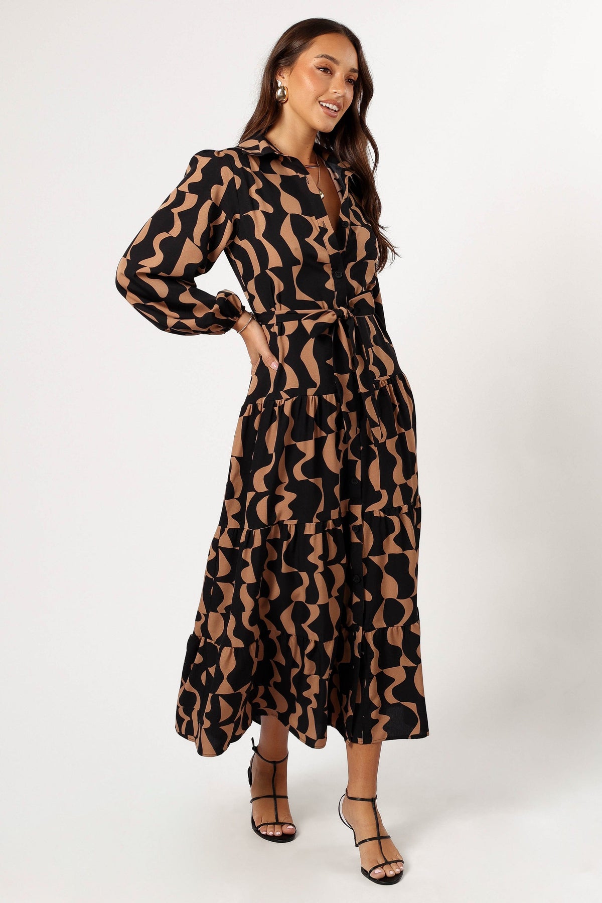 Lincoln Long Sleeve Maxi Dress - Black/Beige