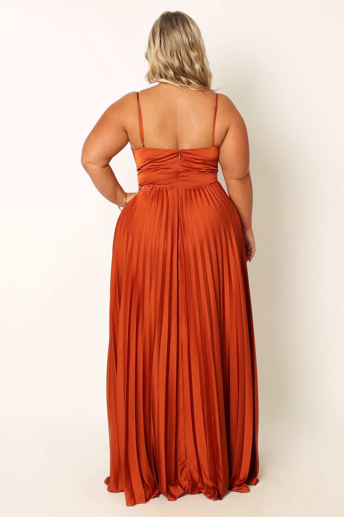 Naira Pleated Maxi Dress - Sunset Orange