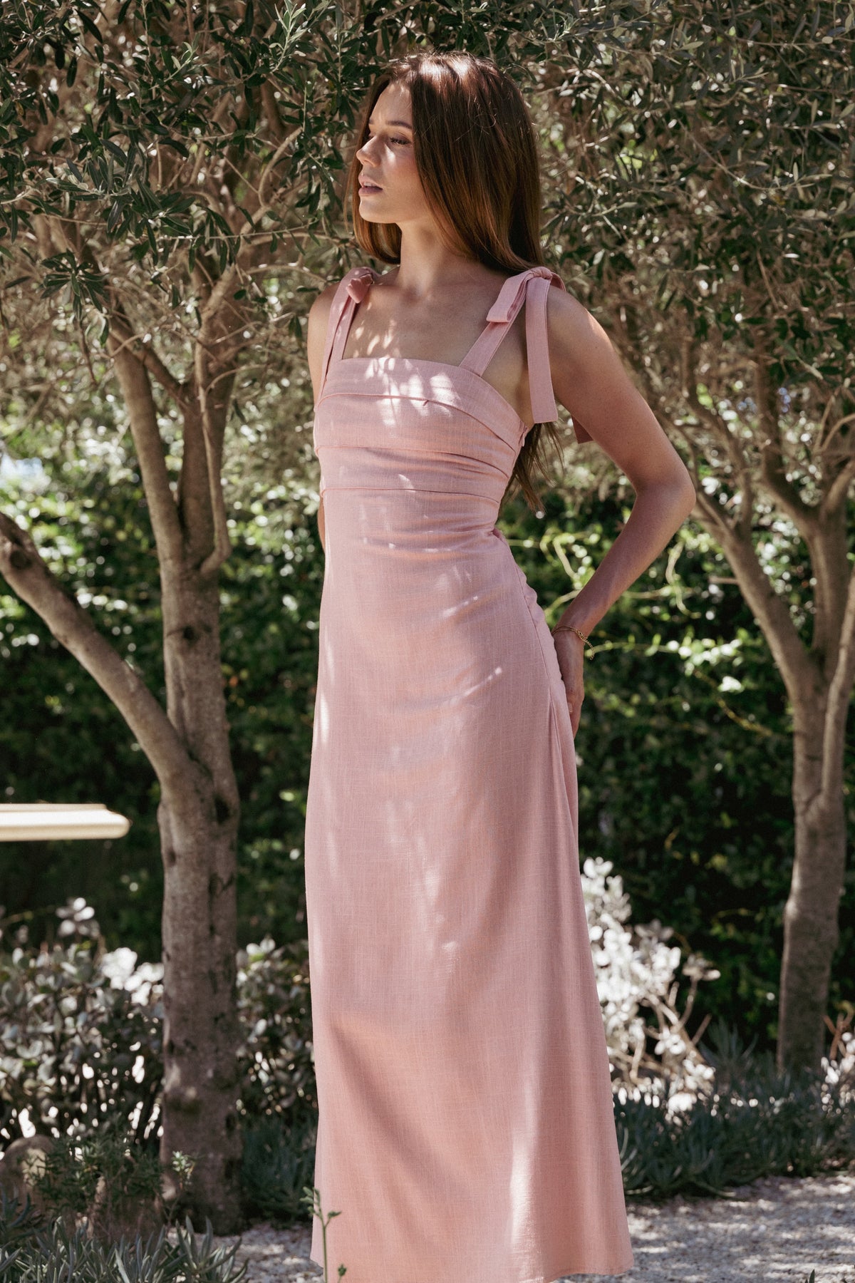 Patterson Tie Shoulder Midi Dress - Blush