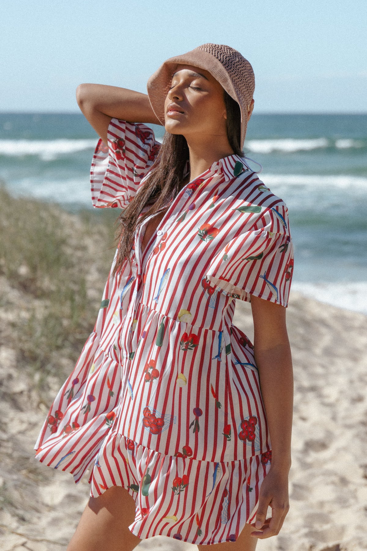 Peachy Mini Dress - Red Picnic Stripe