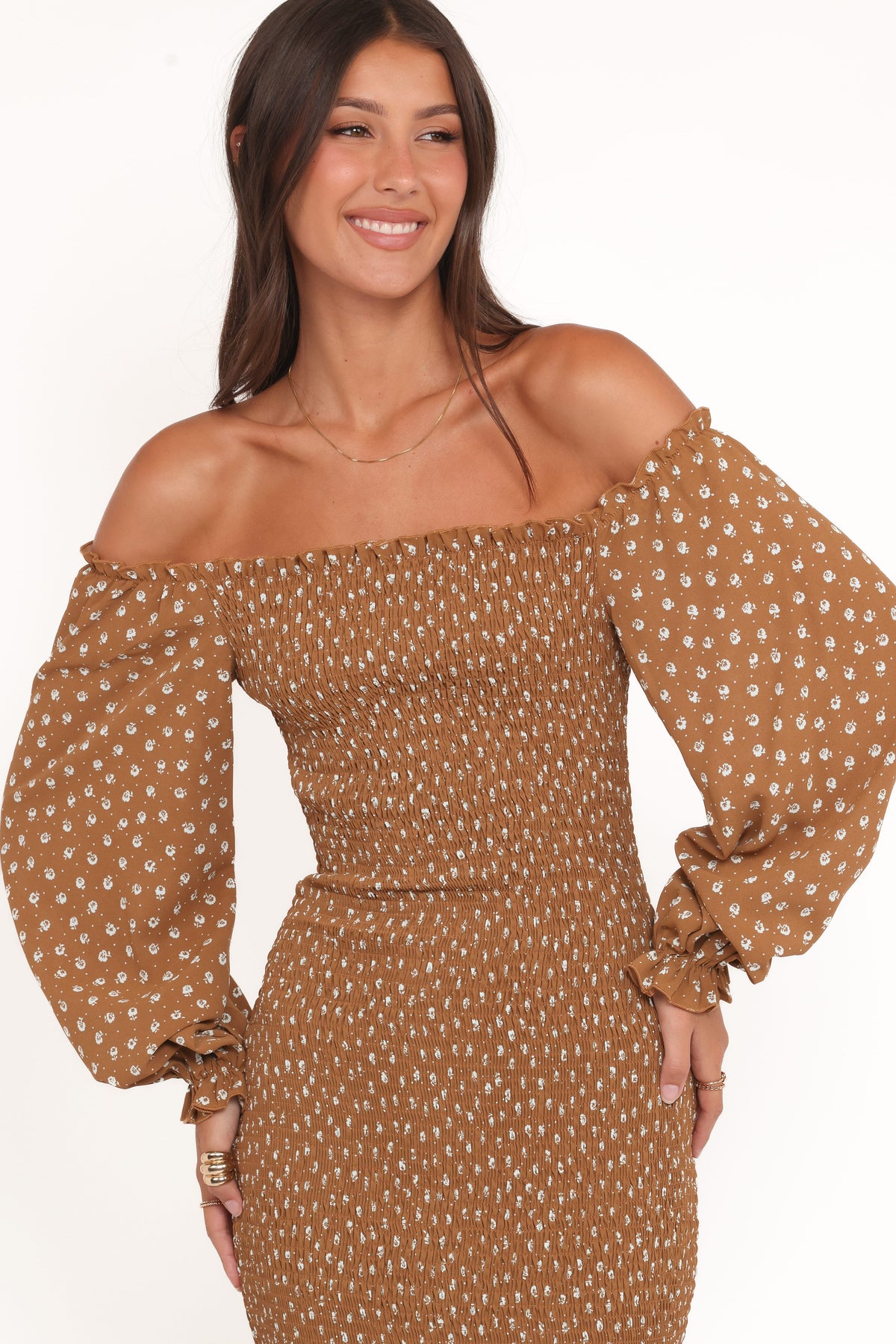 Sara Midi Dress - Brown Floral