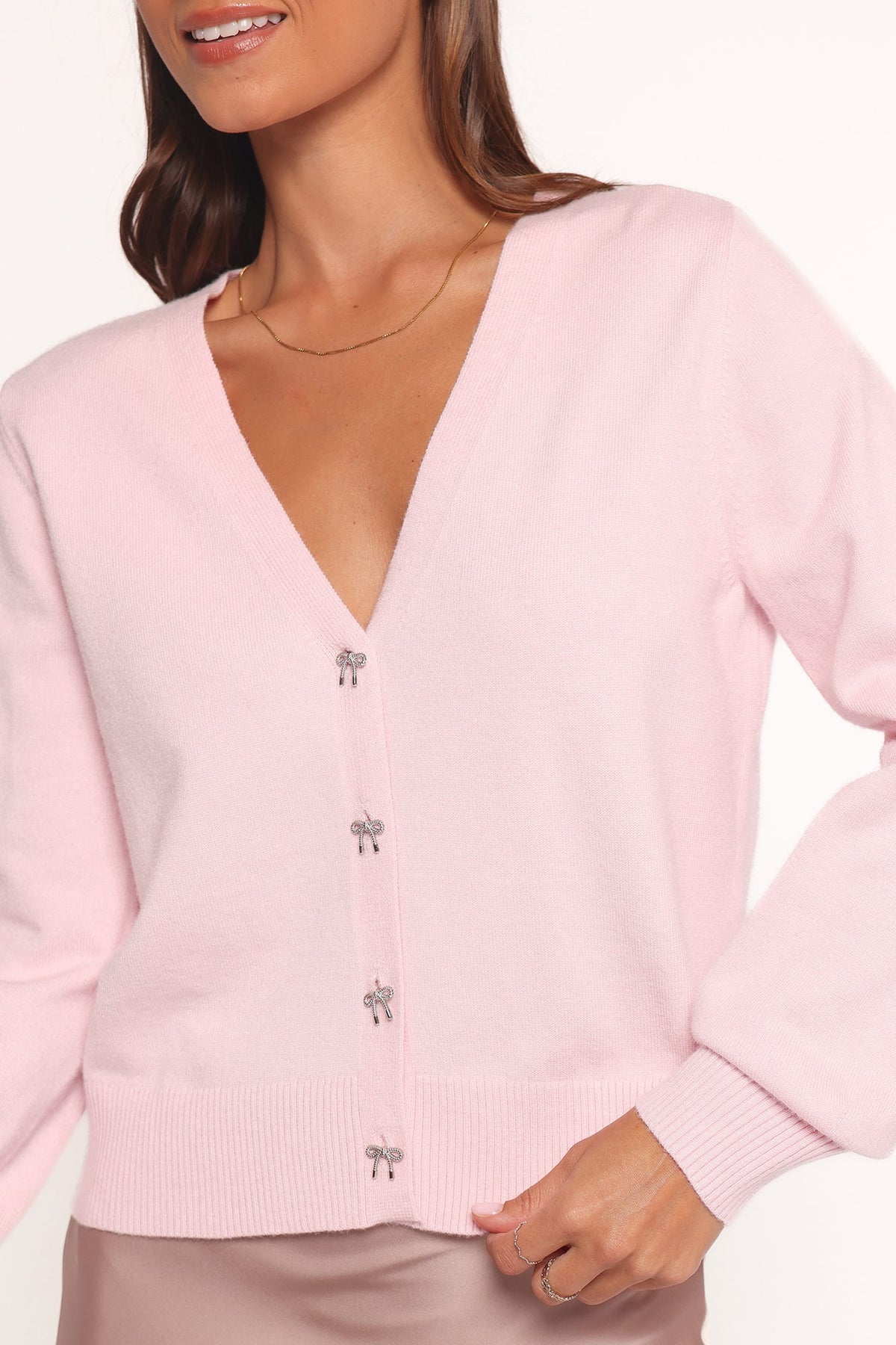 Josey Bow Button Cardigan - Light Pink