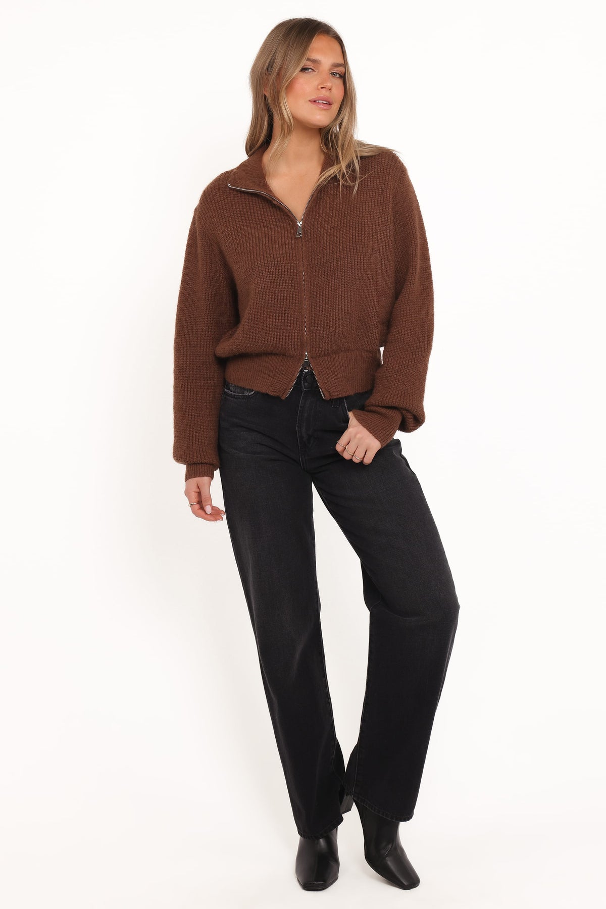 Kourtney Zip Cardigan - Brown