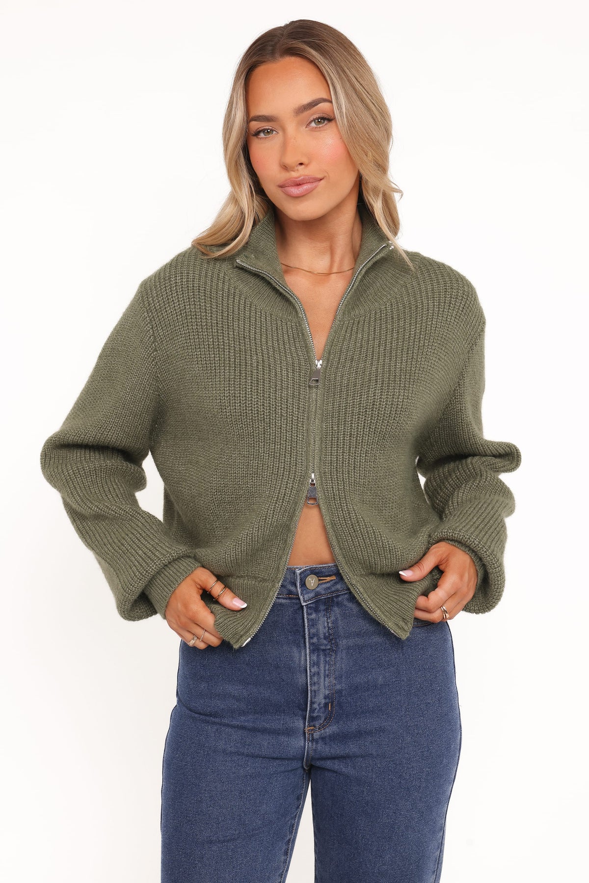 Kourtney Zip Cardigan - Olive