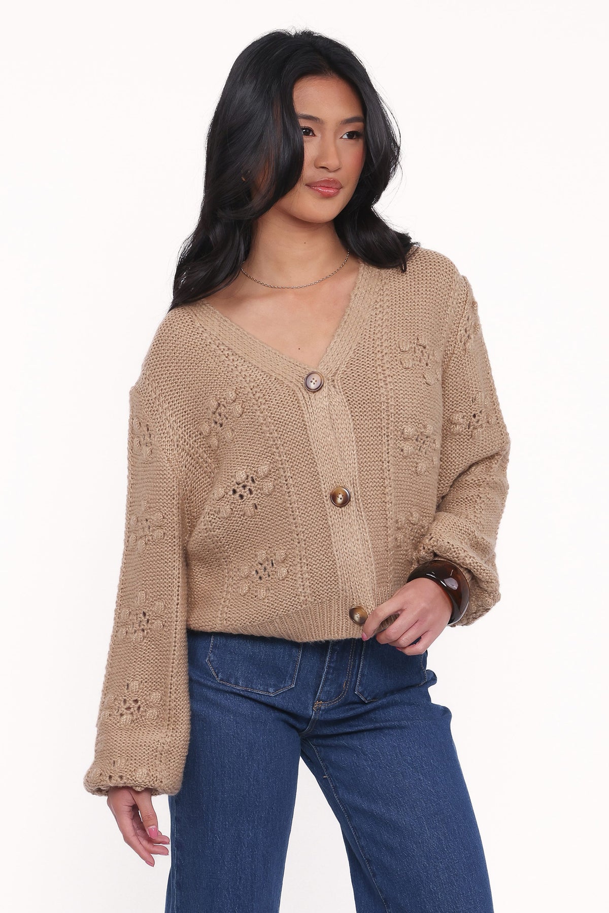 Melody Textured Button Up Cardigan - Mushroom