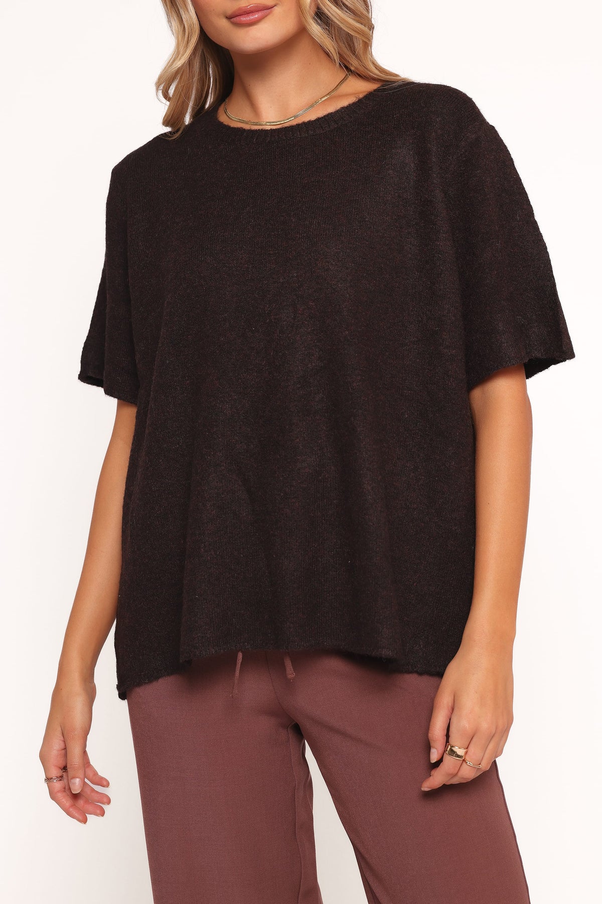 Morris Short Sleeve Oversized Sweater Tee - Dark Chocolate