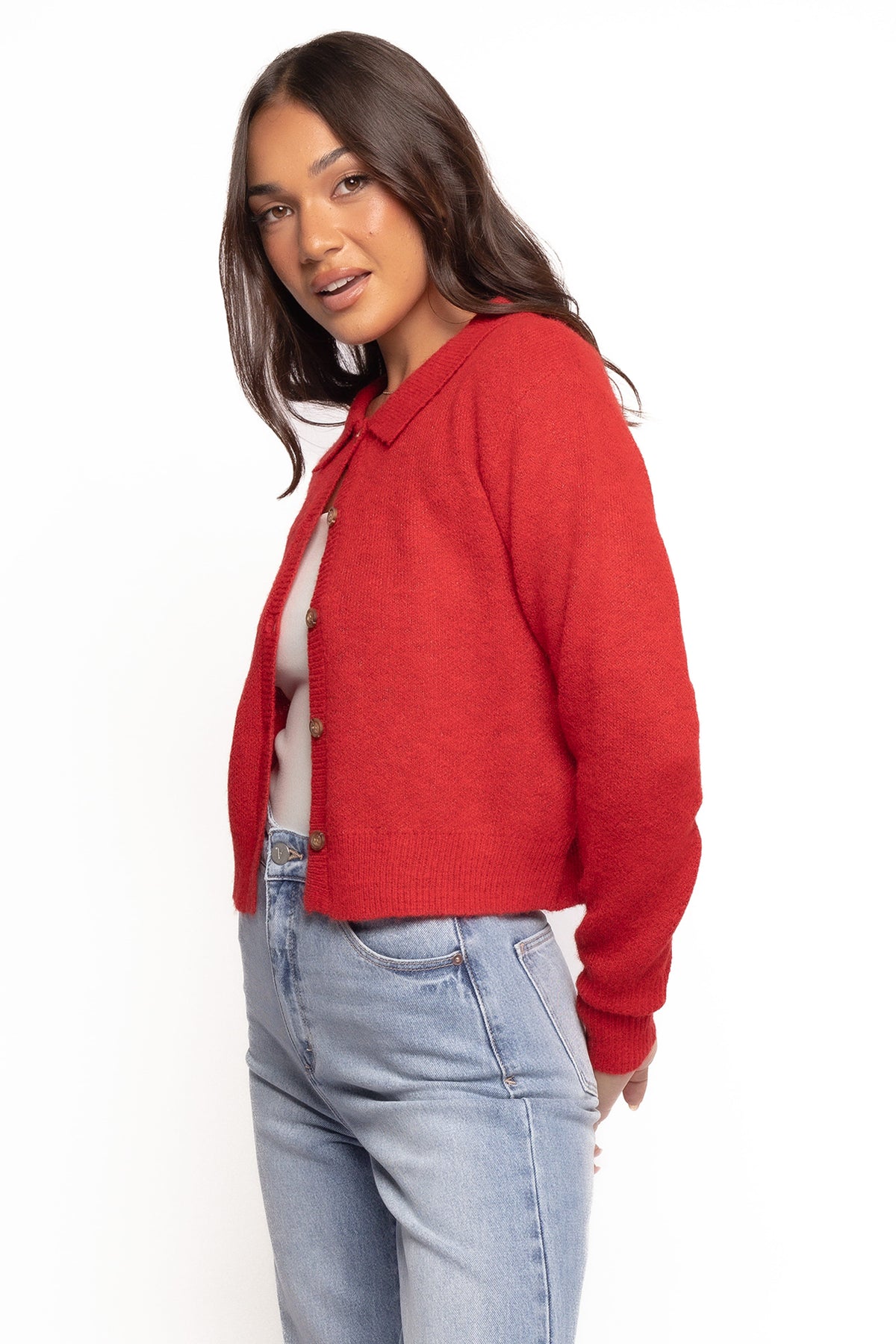 Naya Collar Cardigan - Red