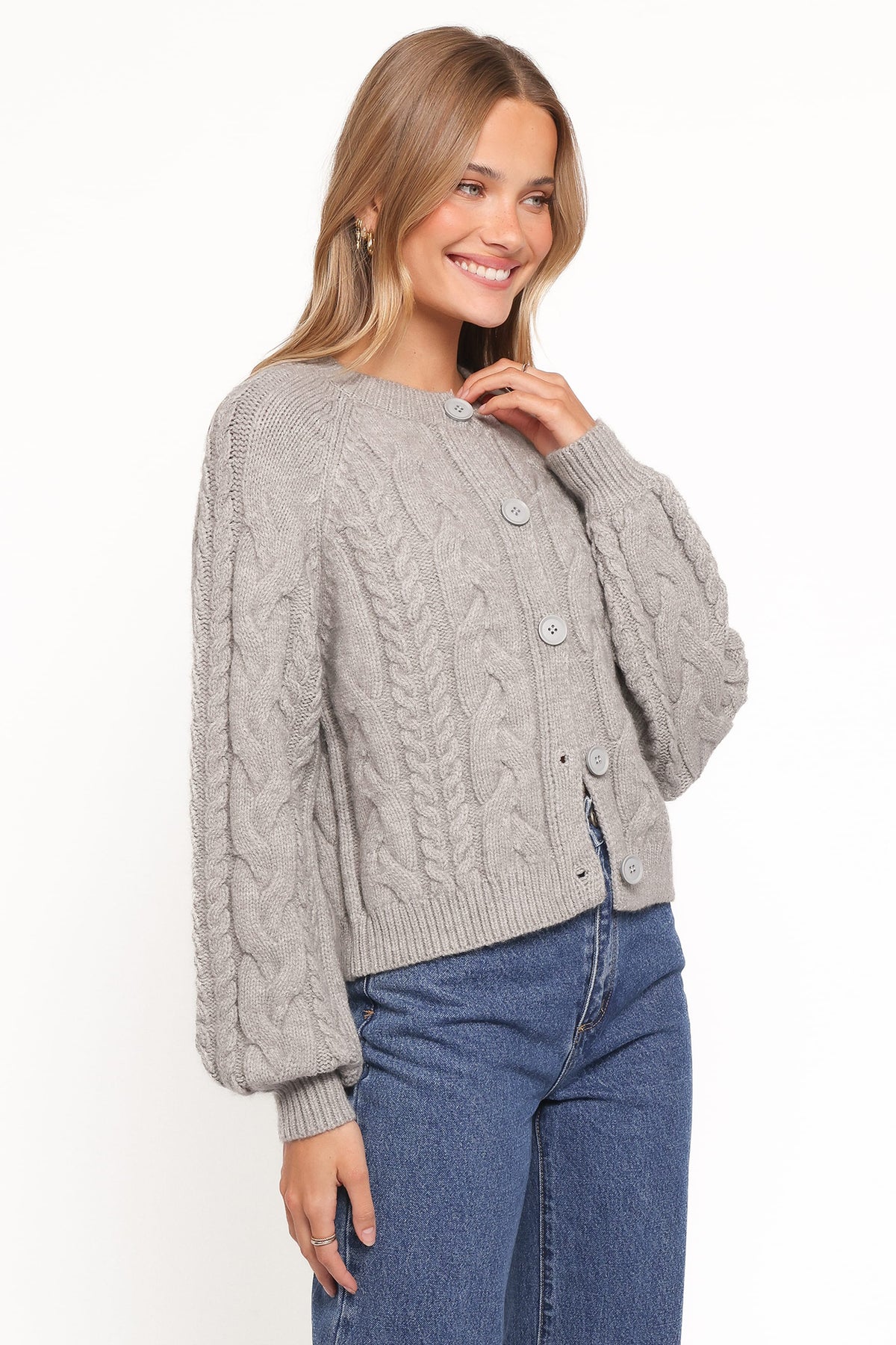 Nika Cable Knit Cardigan - Grey