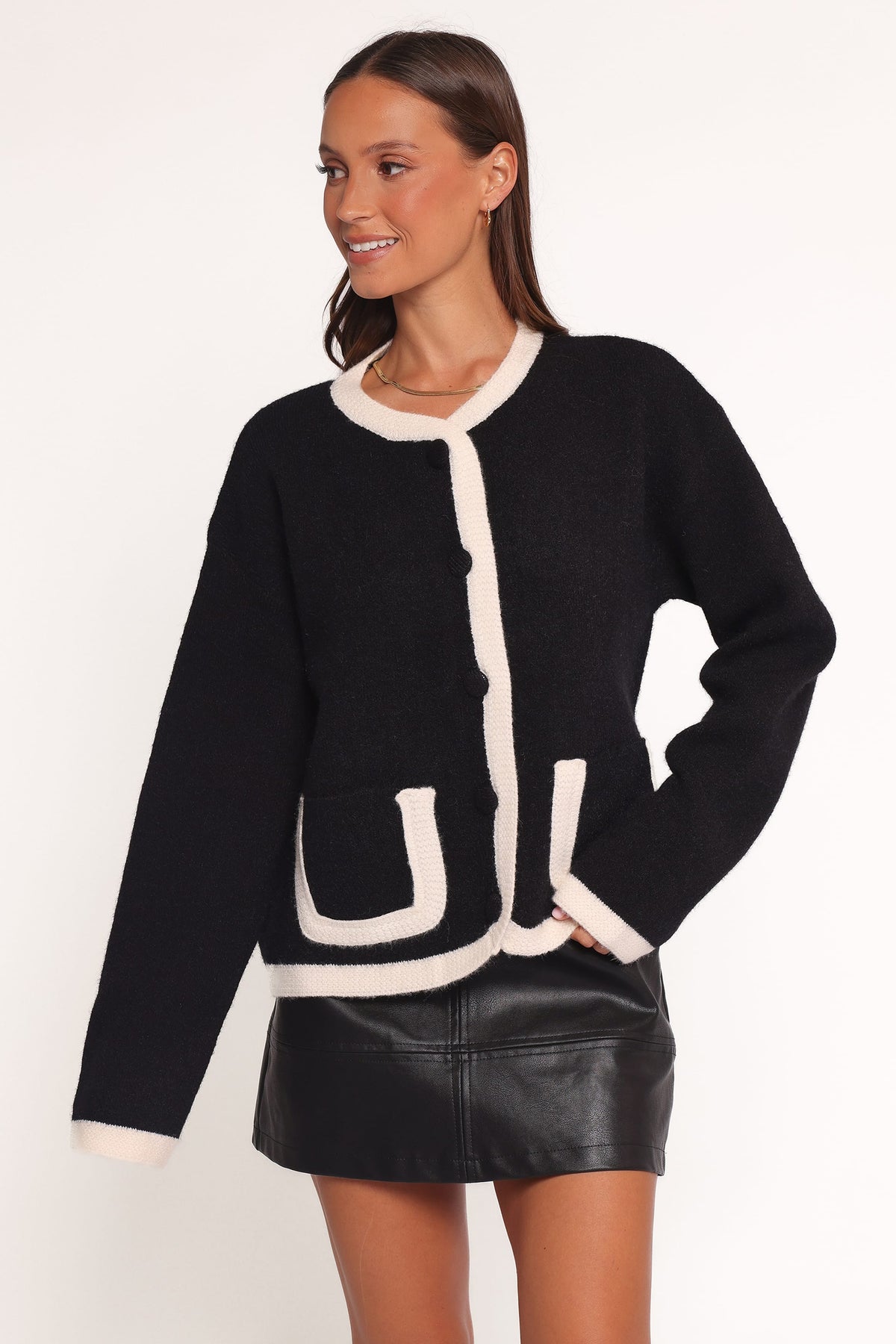 Orabelle Contrast Hem Cardigan - Black