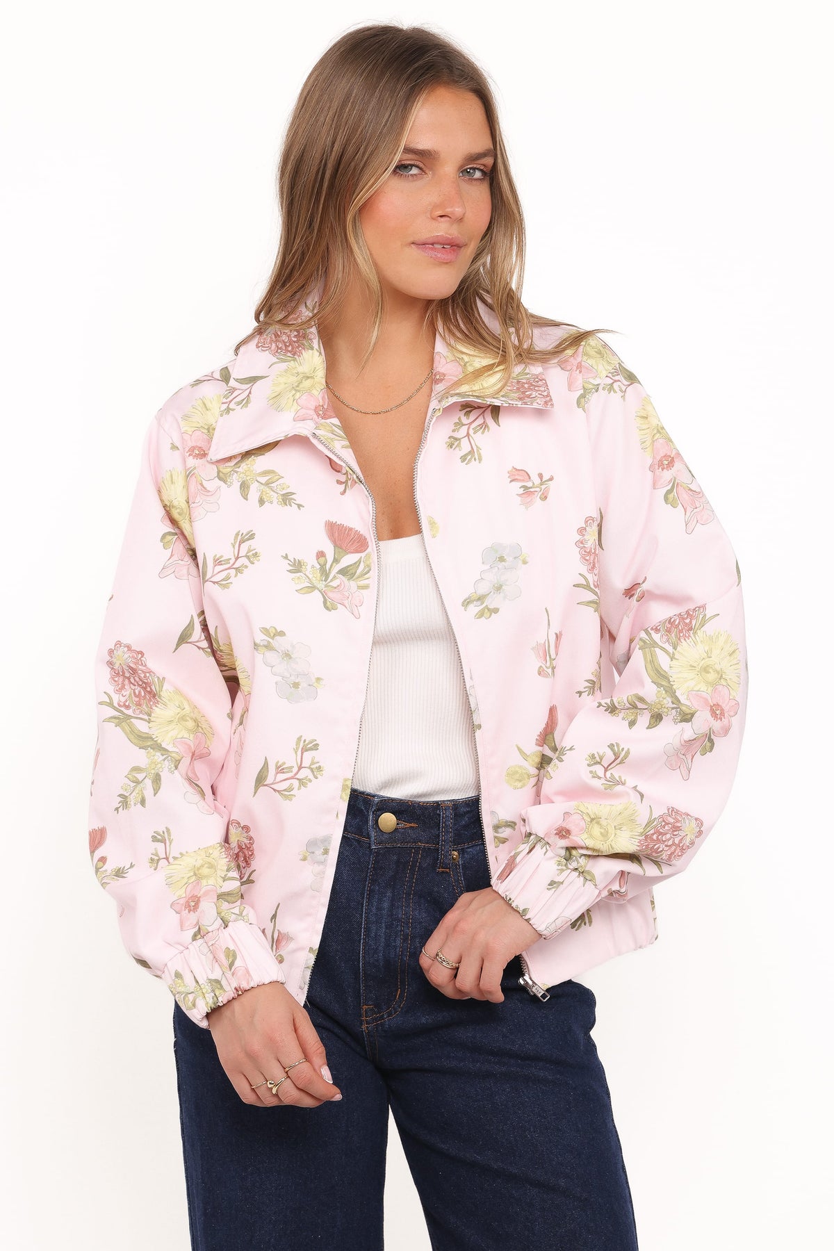 Calvin Floral Twill Zip Jacket - Pale Pink Floral