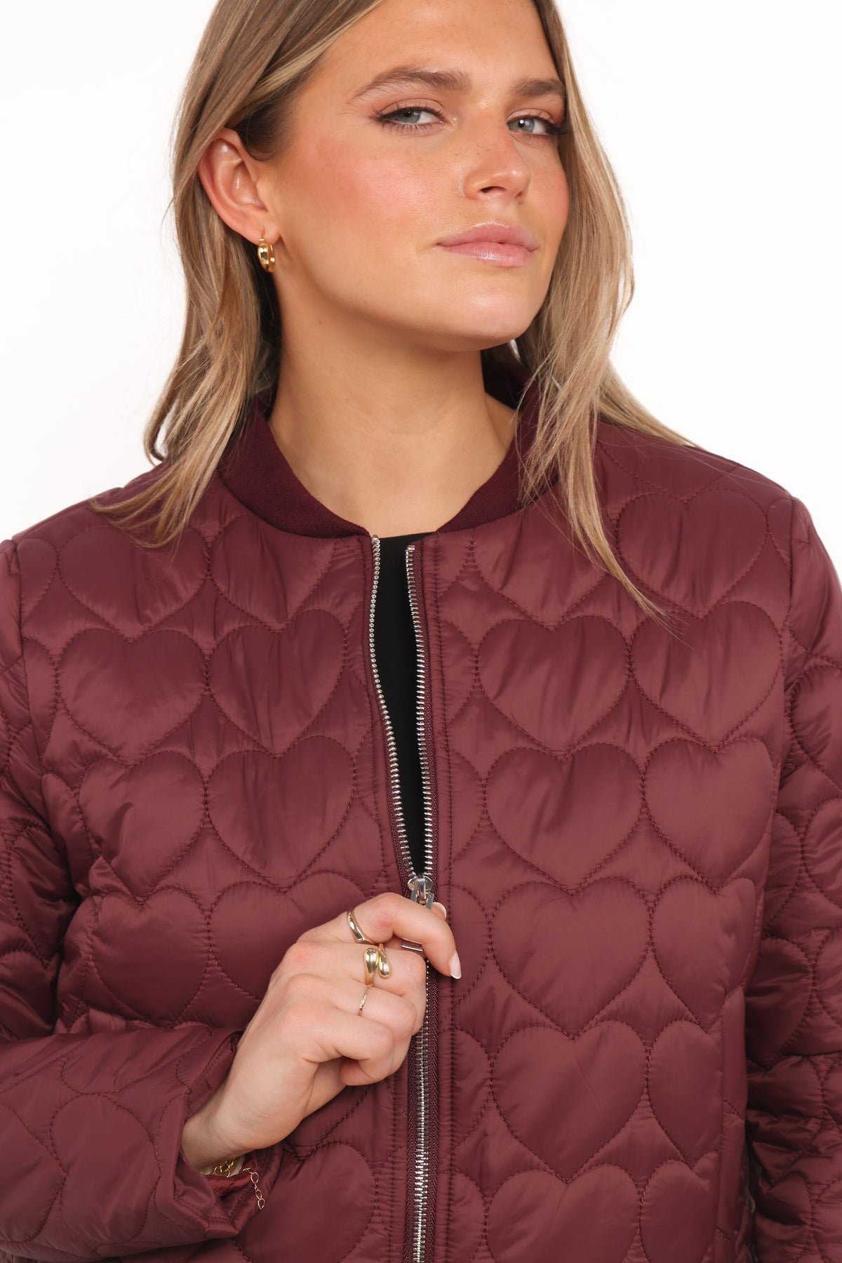 Genevieve Quilted Bomber - Cherry