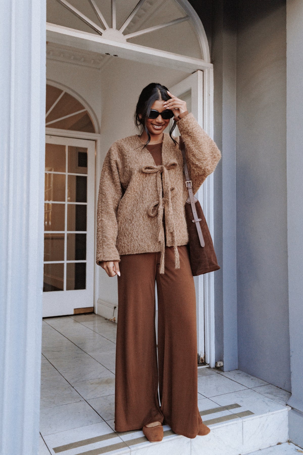 Kimmy Bow Oversized Cardigan - Moss