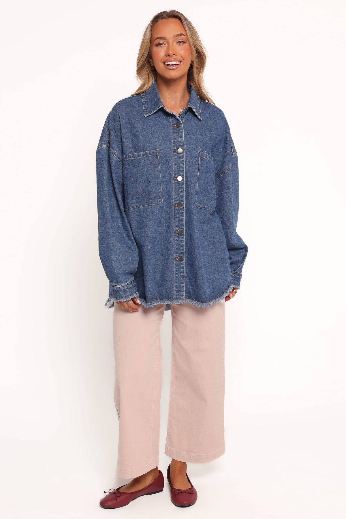 Twiggy Frayed Edge Denim Shacket - Denim