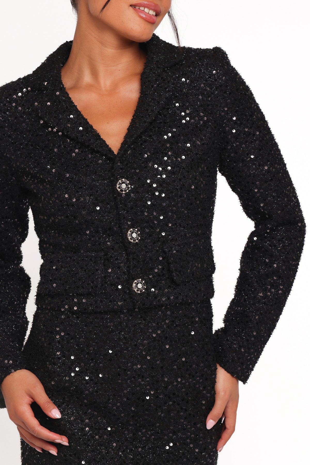 Valentina Cropped Blazer - Black Sequin