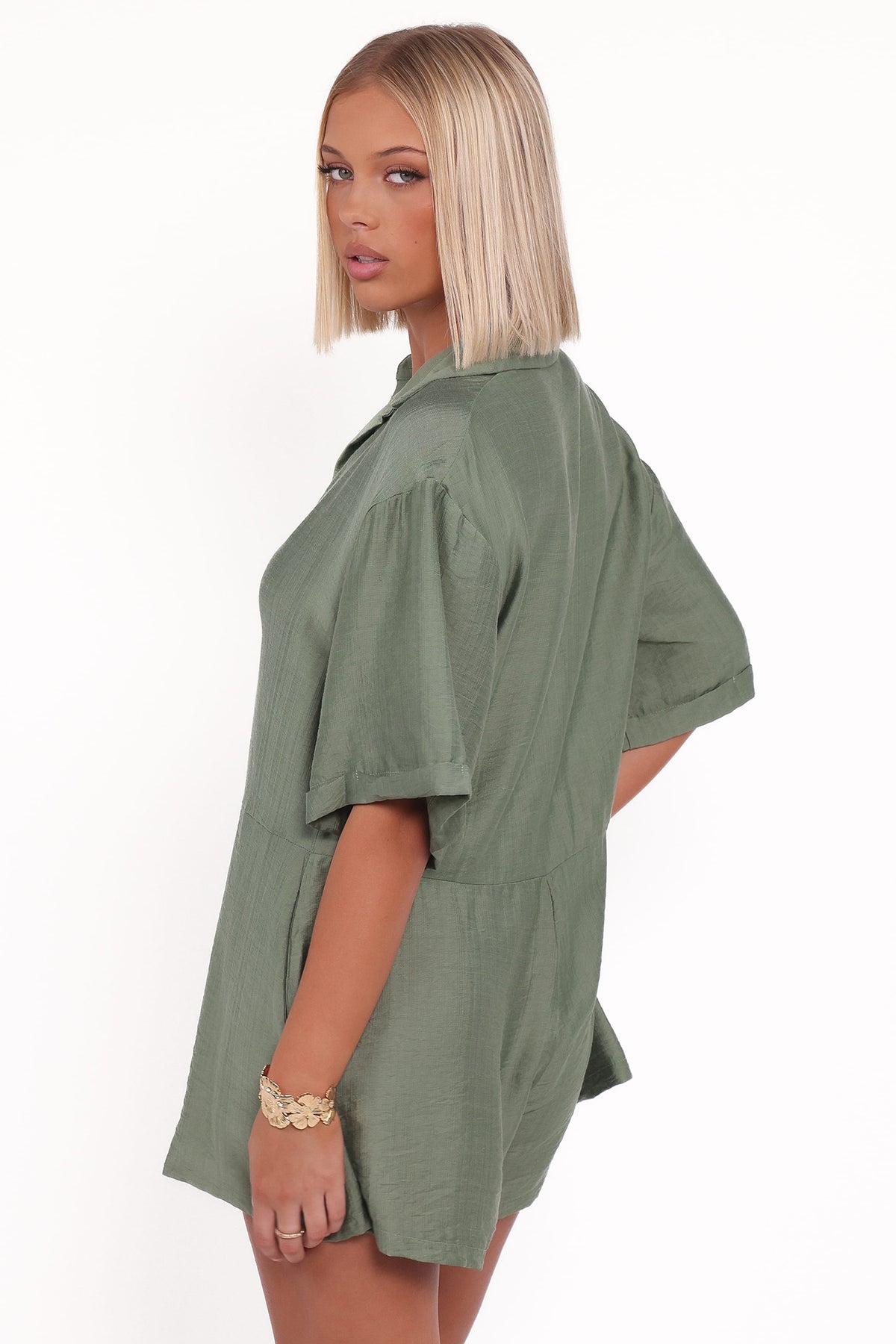 Kiya Drop Waist Romper - Palm Green