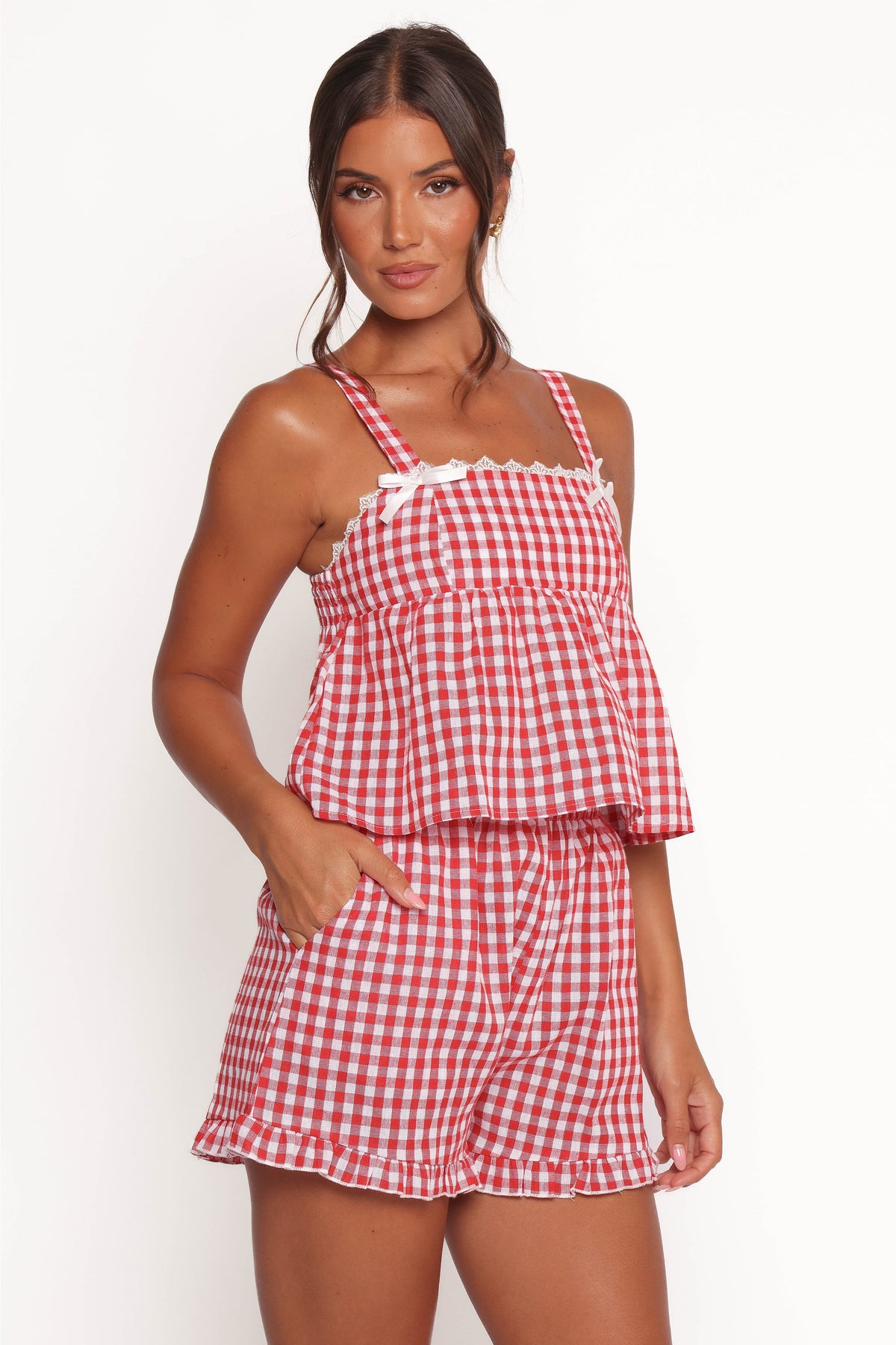 Isidore Gingham Short Set - Red