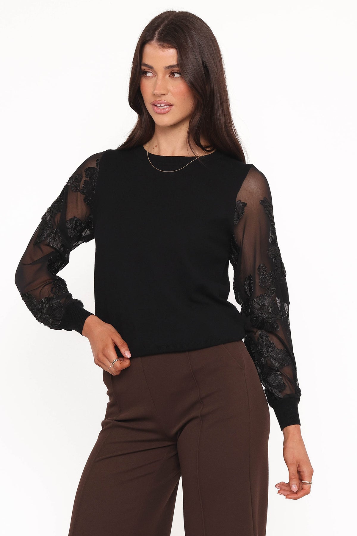 Cailin Sheer Sleeve Top - Black