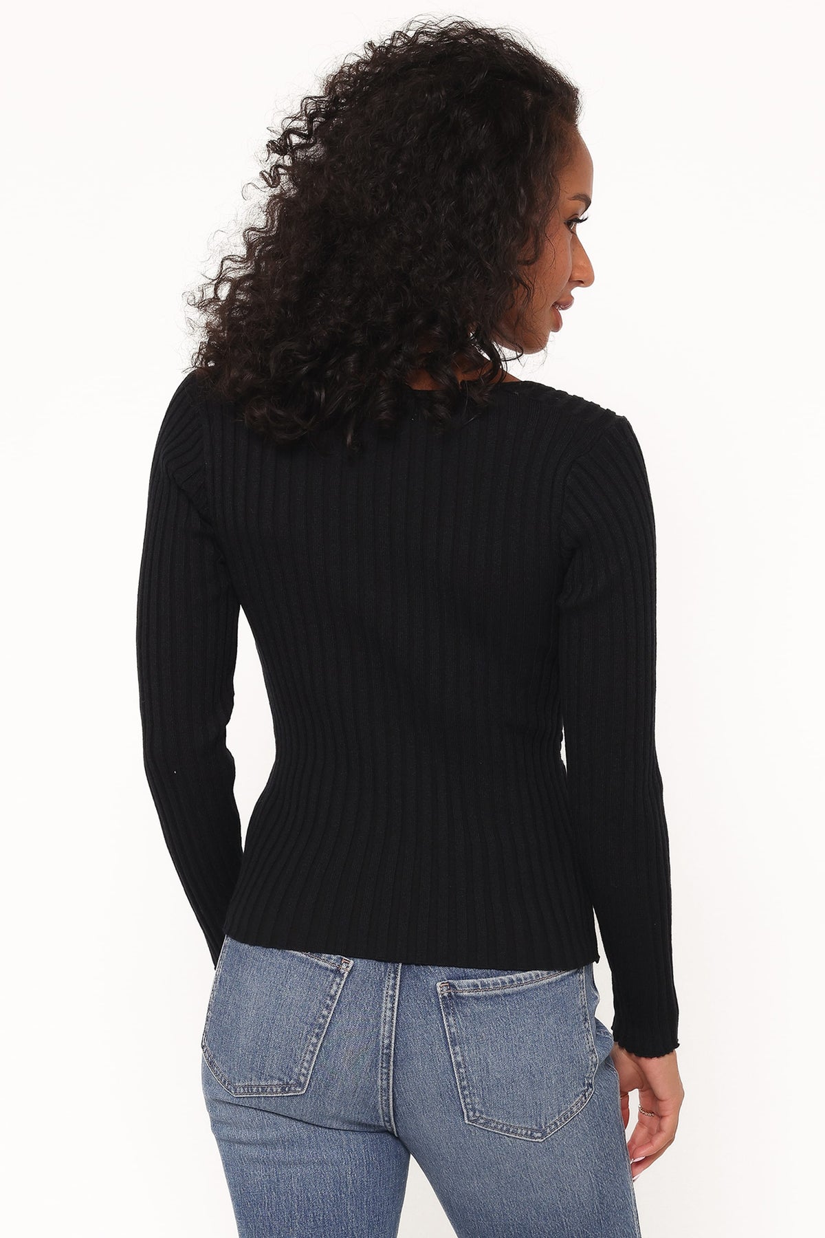 Demi Twist Detail Knit Top - Black