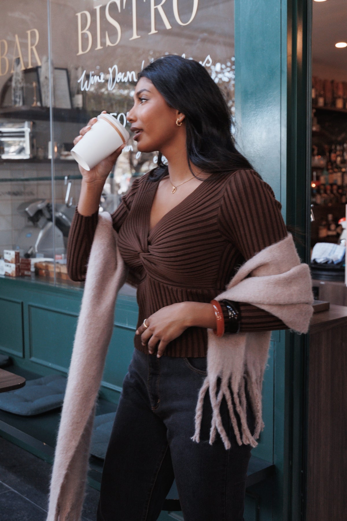 Demi Twist Detail Knit Top - Brown