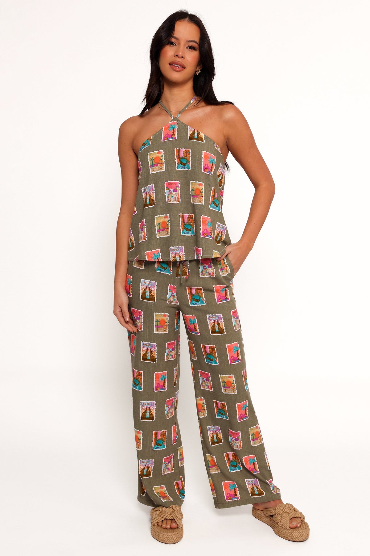 Henri Halter Top - Olive Print
