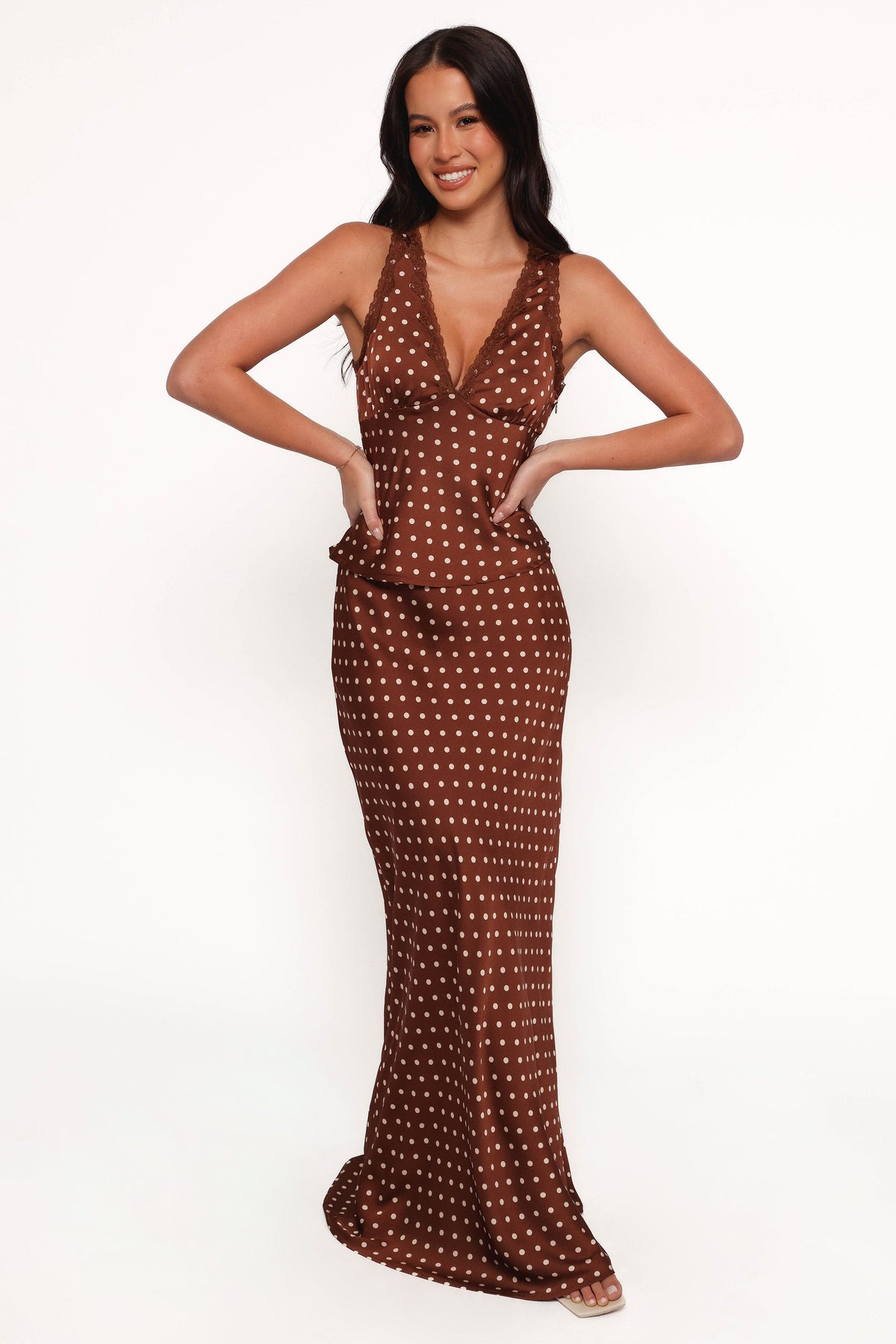 Kelso Top - Brown Polka Dot