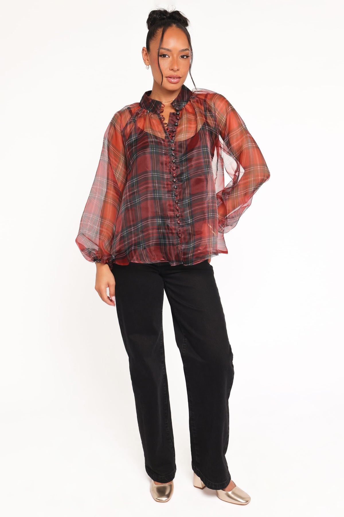 Marni Organza Top - Red Plaid