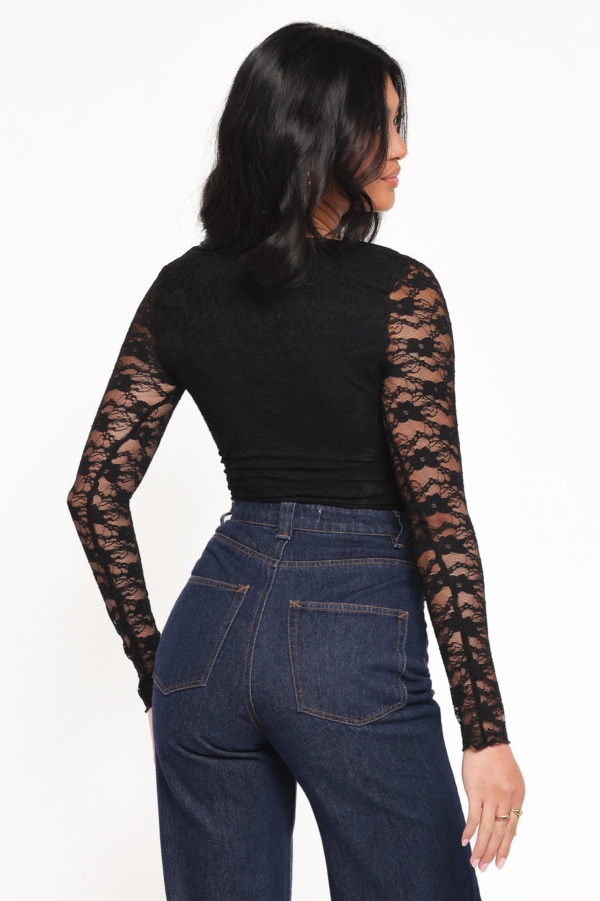 Skyler Square Neck Stretch Lace Top - Black