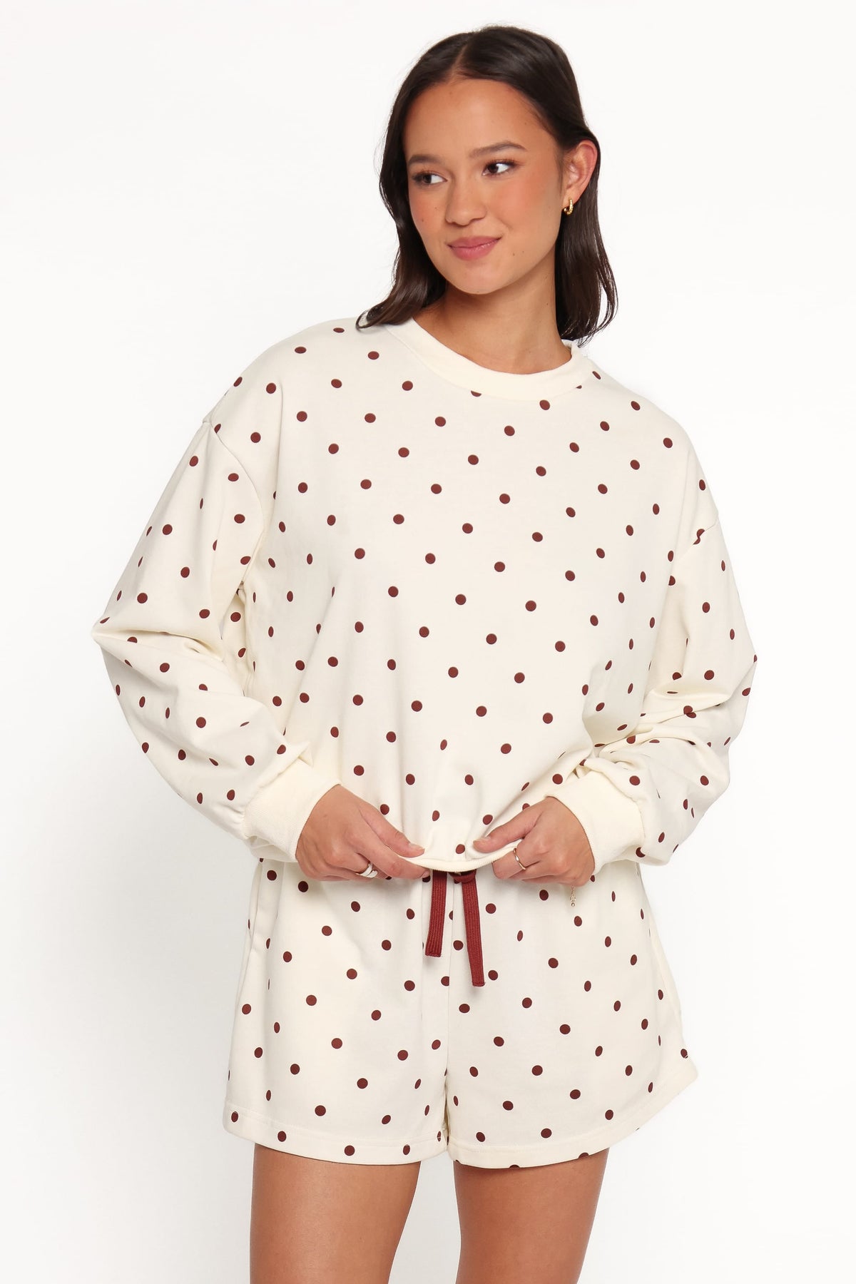 Novie Sweat Shorts - Brown Polka Dot