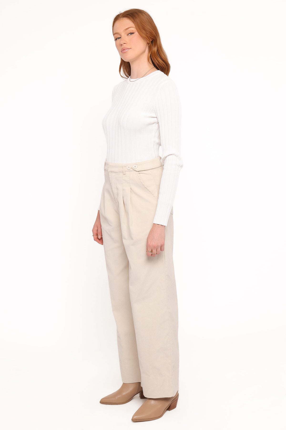 Faelan Wide Leg Cord Pants - Beige