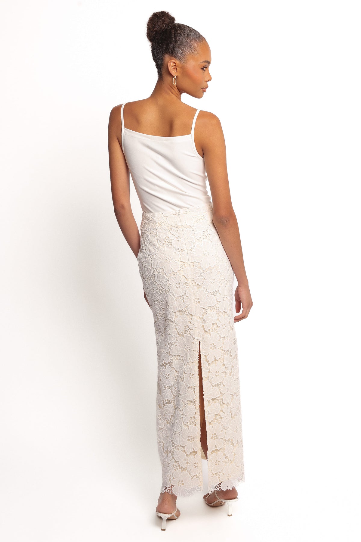 Mika Floral Lace Maxi Skirt - White