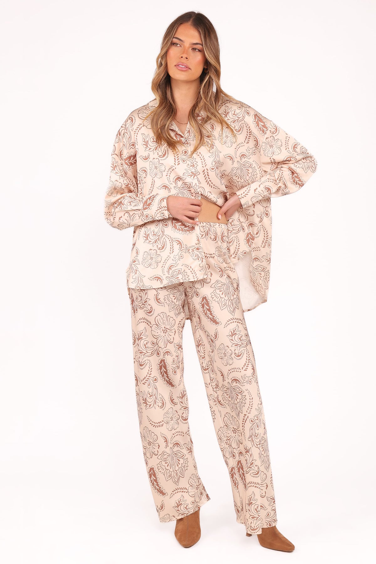 Rosalie Satin Pant - Brown Paisley