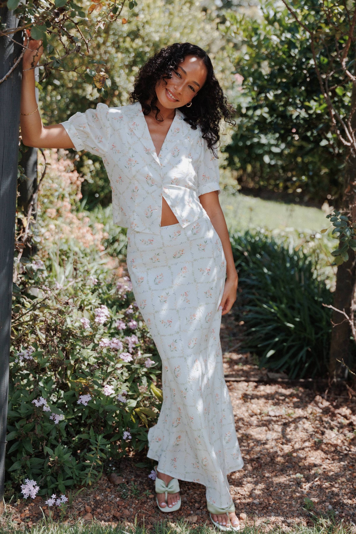 Steele Bias Maxi Skirt - White Vintage Floral