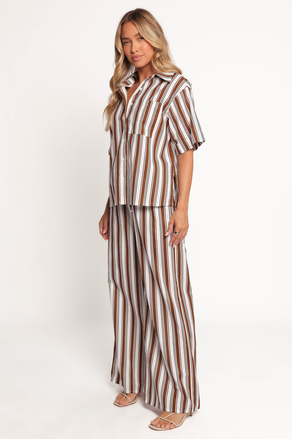 Thalia Wide Leg Pant - Chocolate Stripe