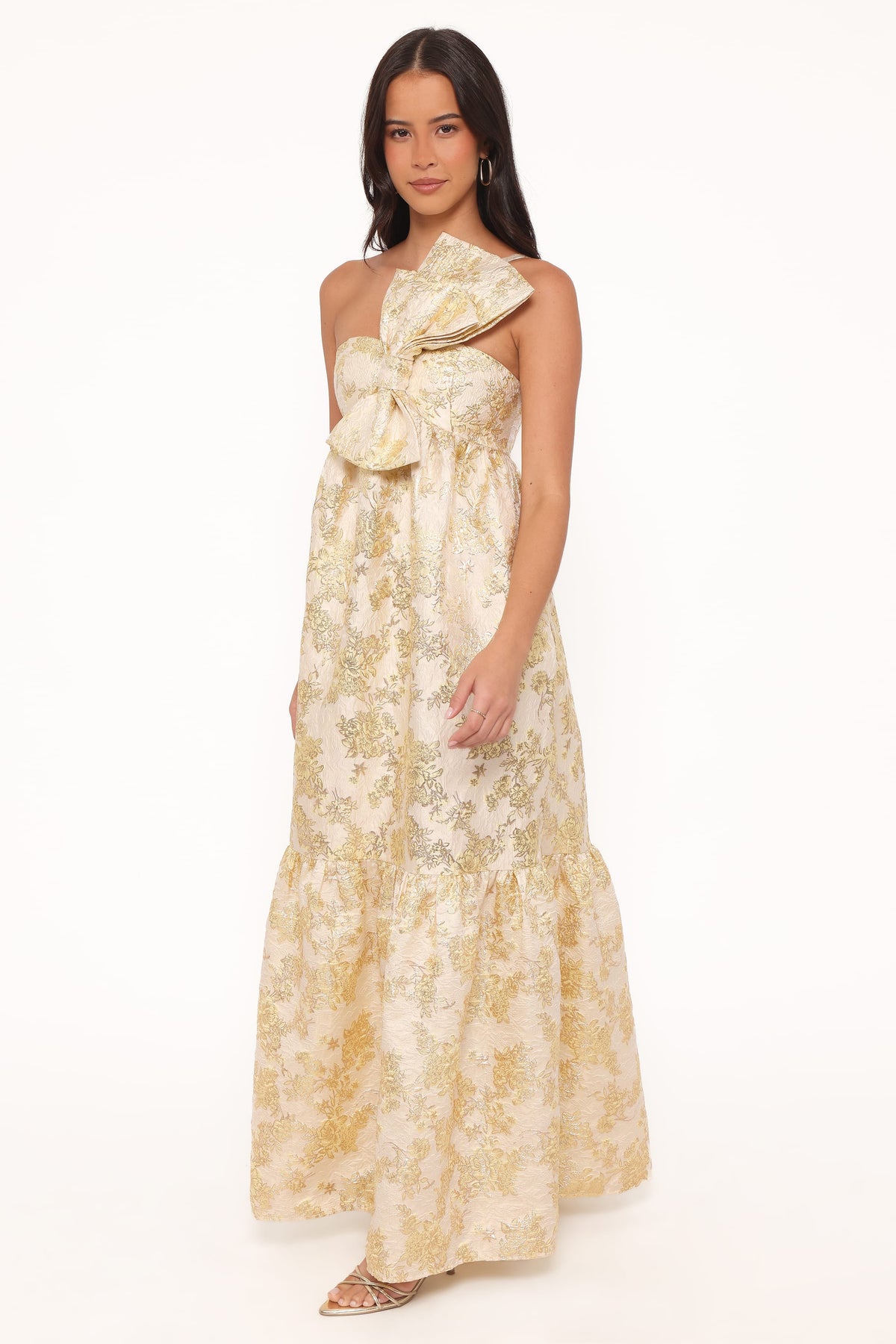 Betina Bow Front Maxi Dress - Yellow Brocade