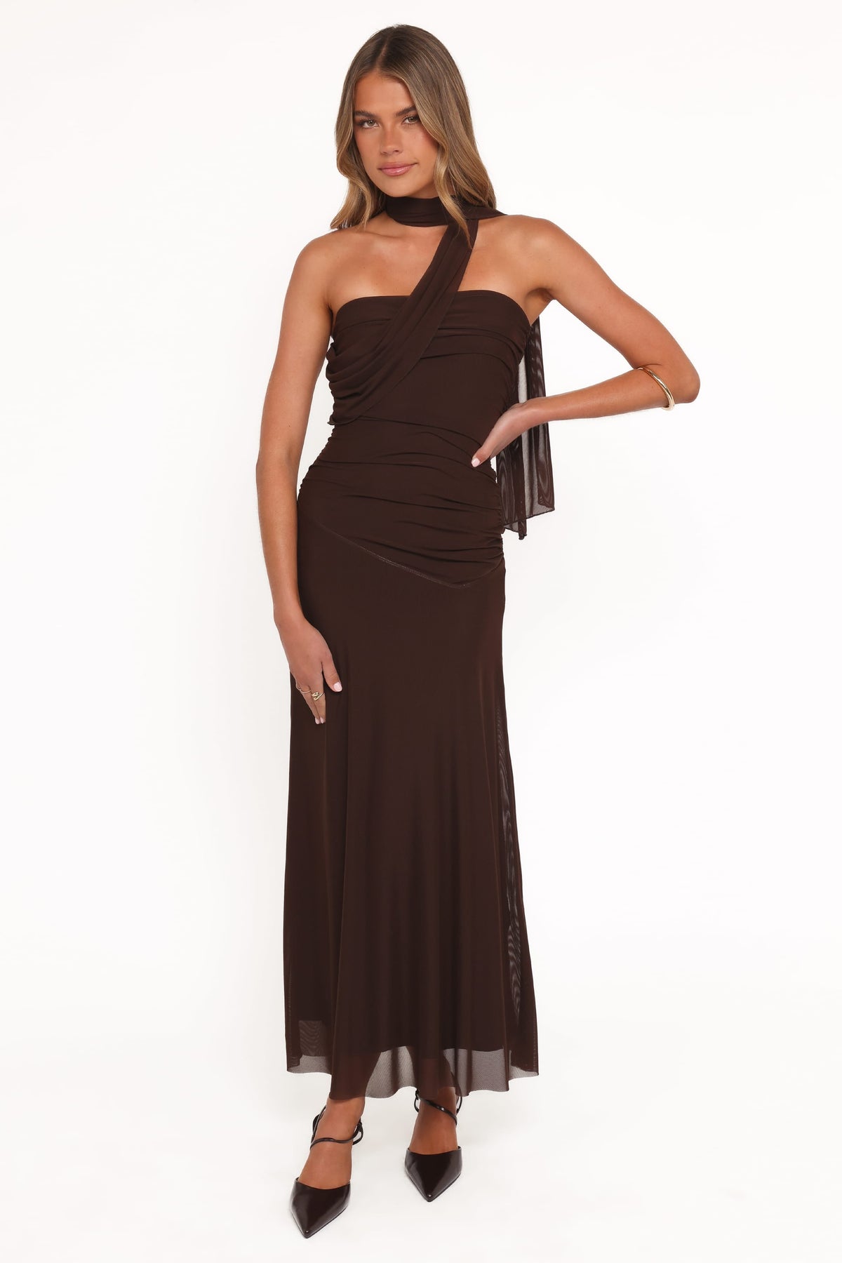 Charly One Shoulder Maxi Dress - Brown
