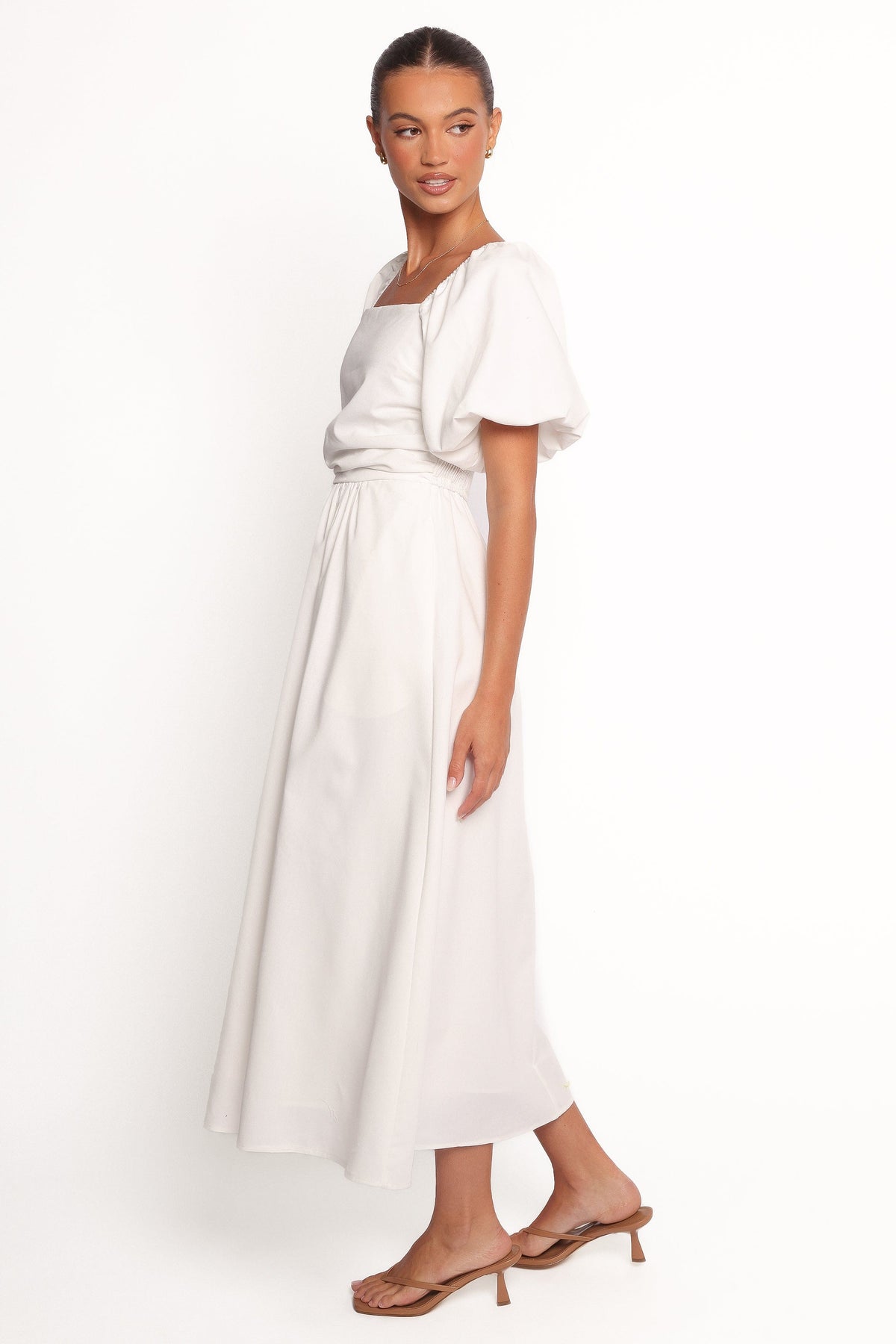 Clo Puff Sleeve Midi Dress - White