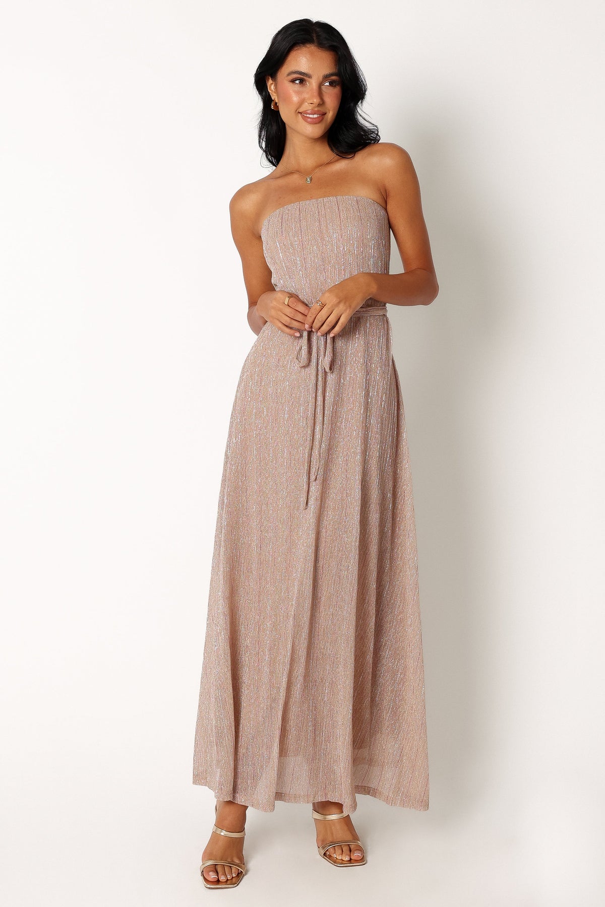Farley Strapless Maxi Dress - Rose Gold Stripe