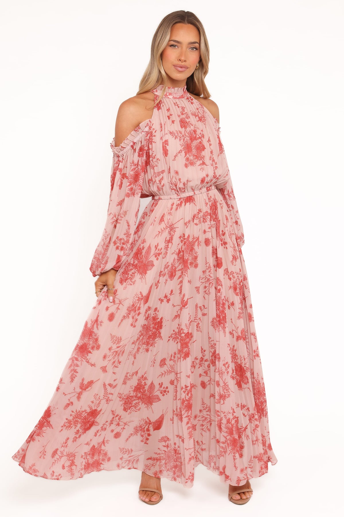 Hilary Pleated Maxi Dress - Red Floral