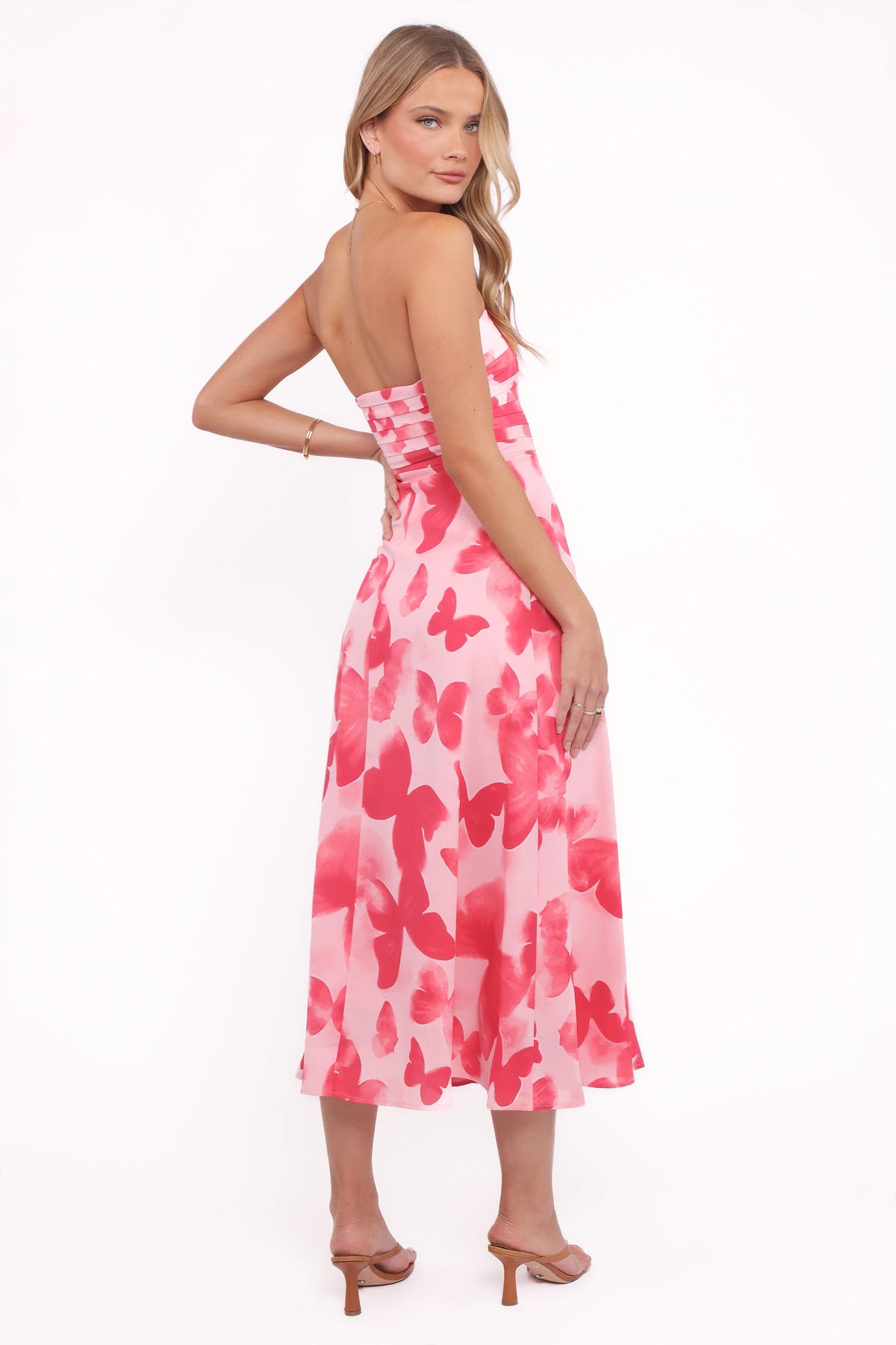 Kenna Strapless Midi Dress - Butterfly Print