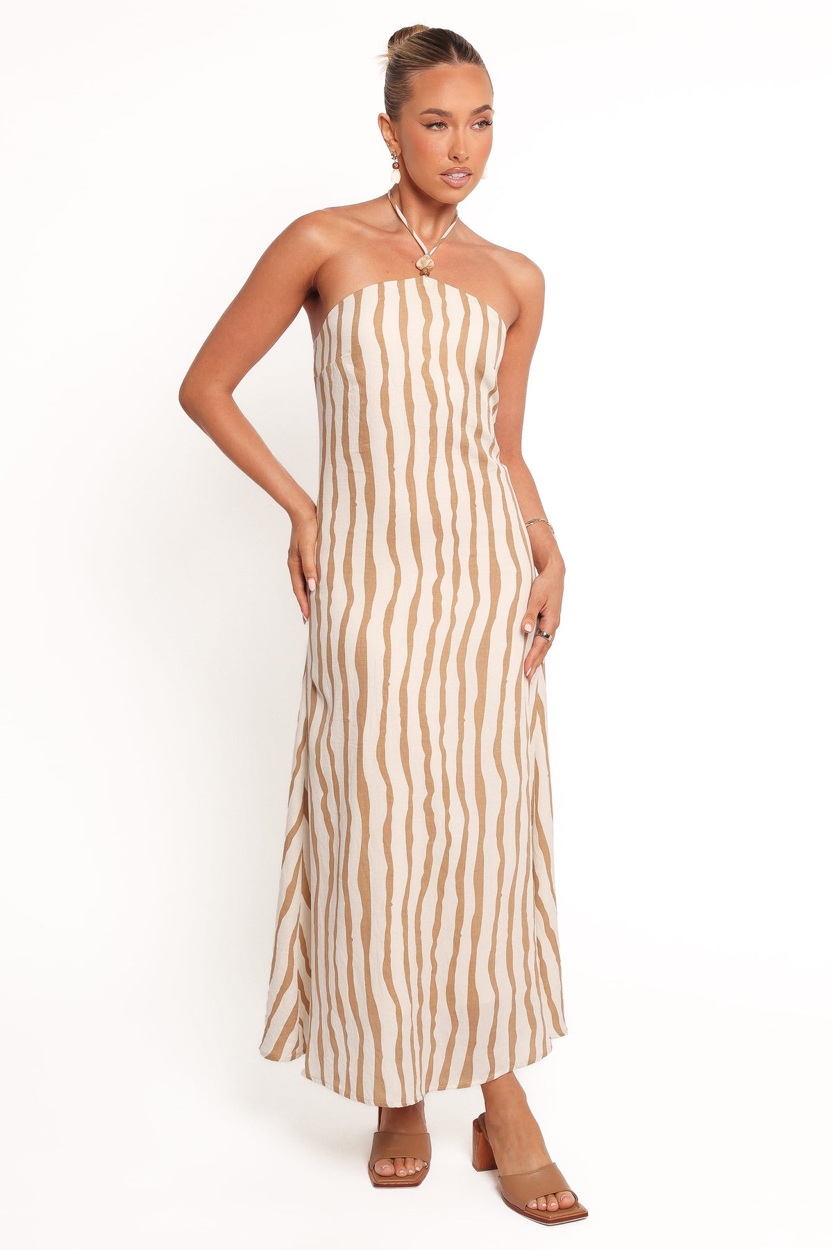Kim Halter Maxi Dress - Tan Stripe