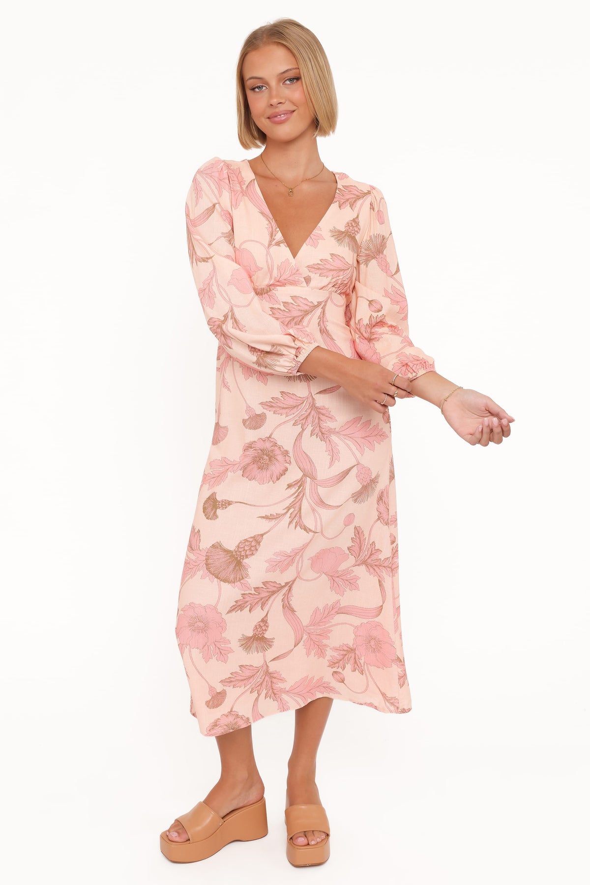 Kolby Long Sleeve Midi Dress - Pink Floral