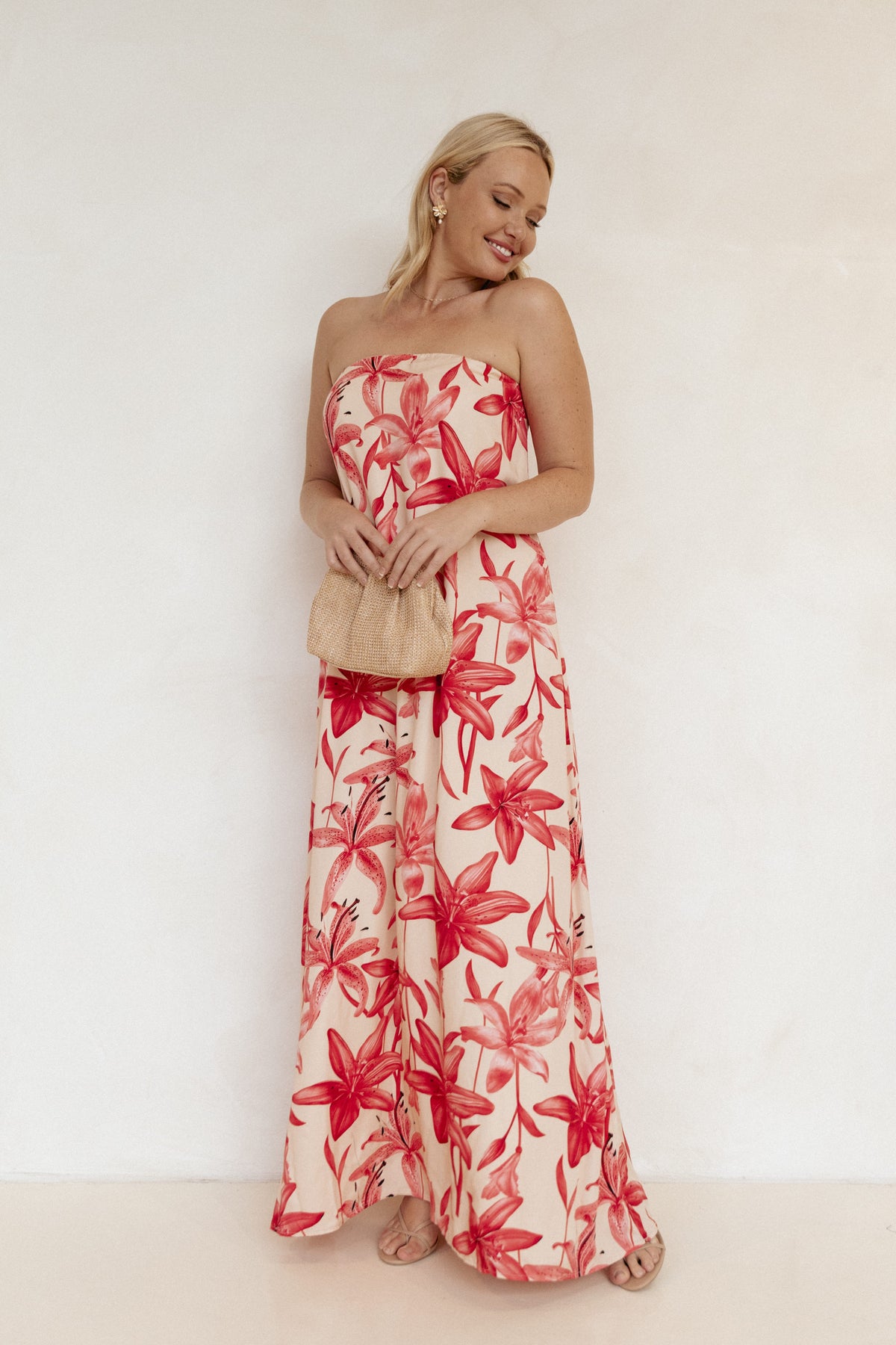 Lani A Line Strapless Maxi Dress - Pink Floral